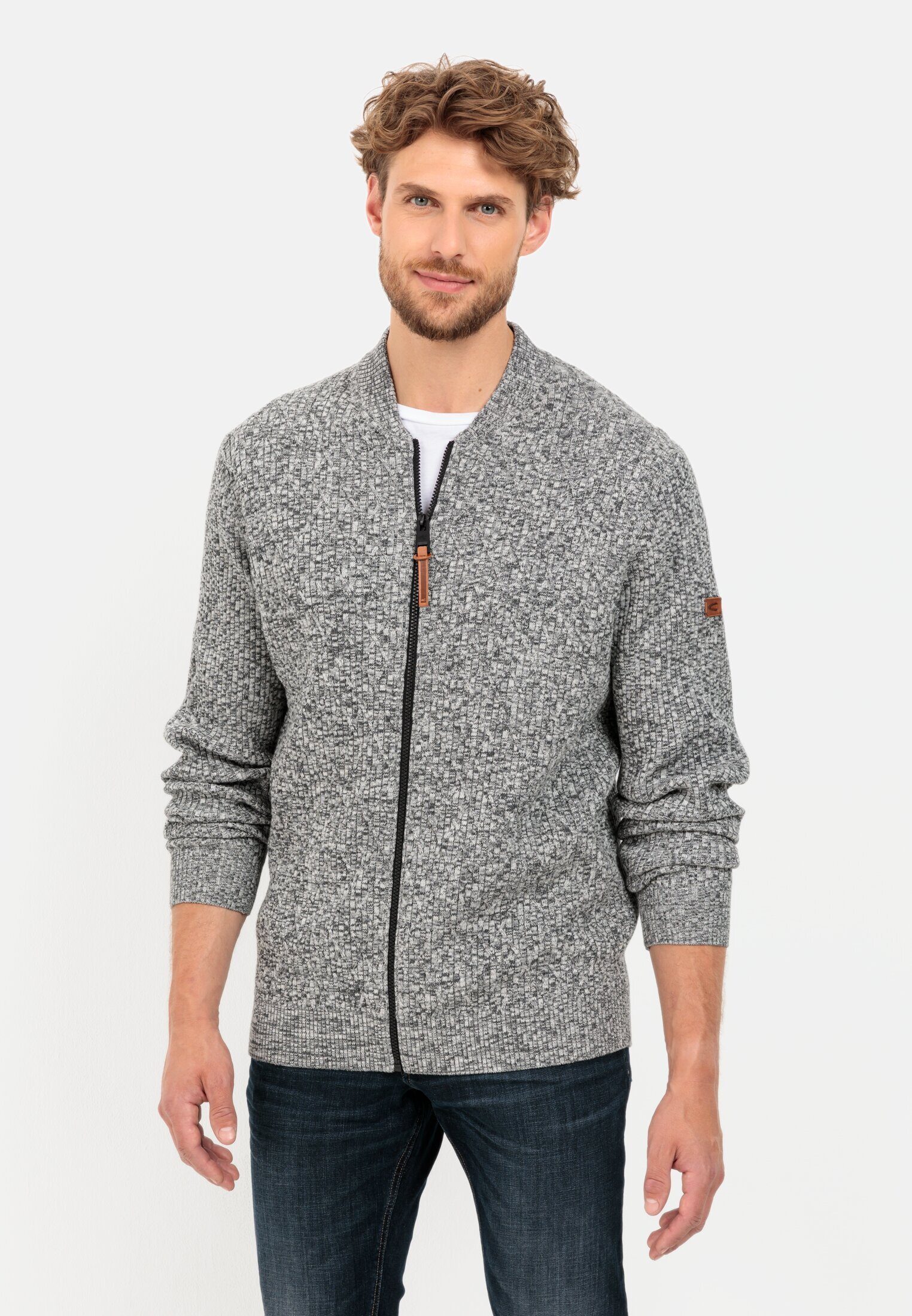 camel active Cardigan aus einem soften Baumwollmix Markenlabel Grau | Strickpullover