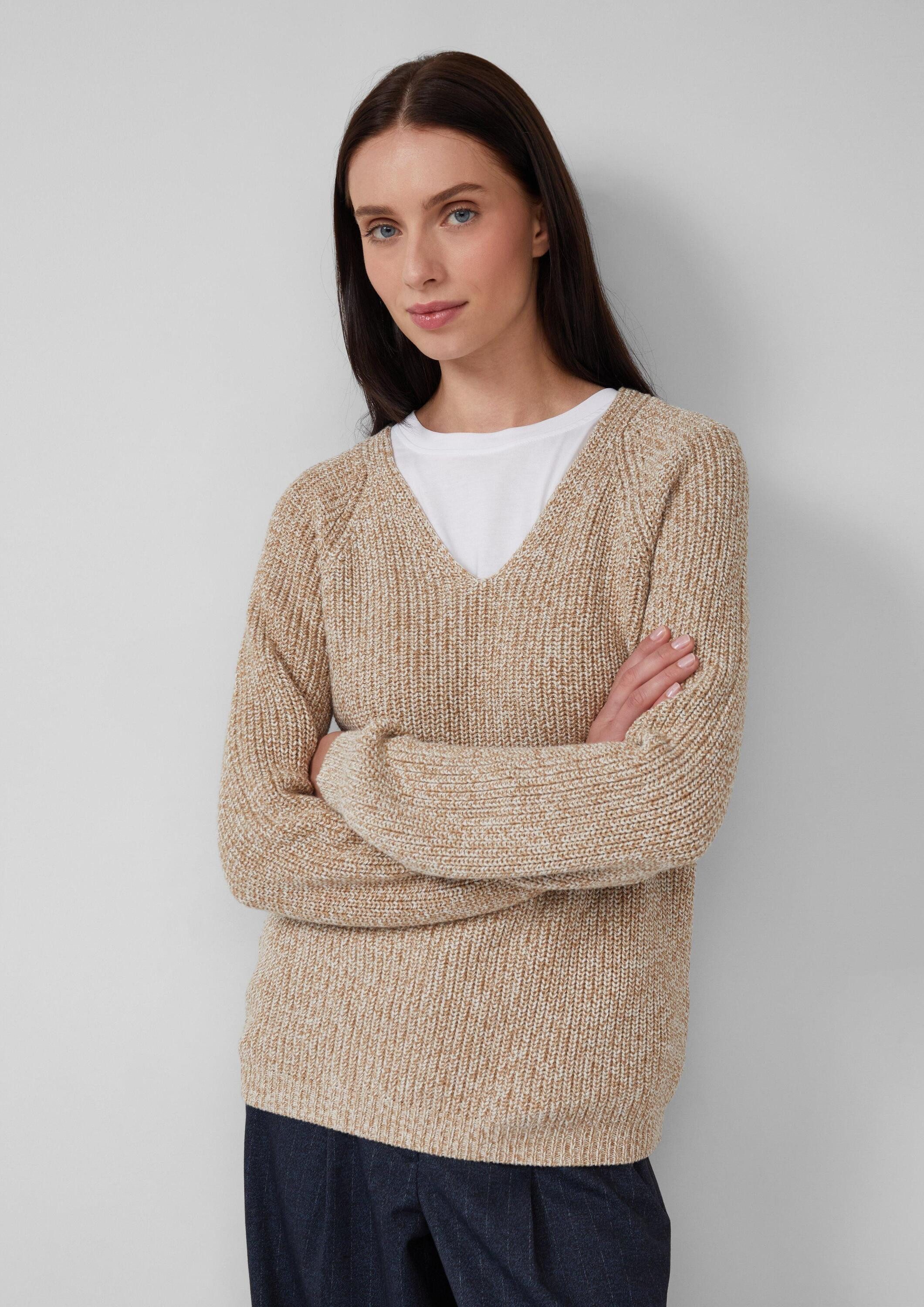 s.Oliver Longpullover Strickpullover Strickpullover mit V-Ausschnitt und Ra günstig online kaufen