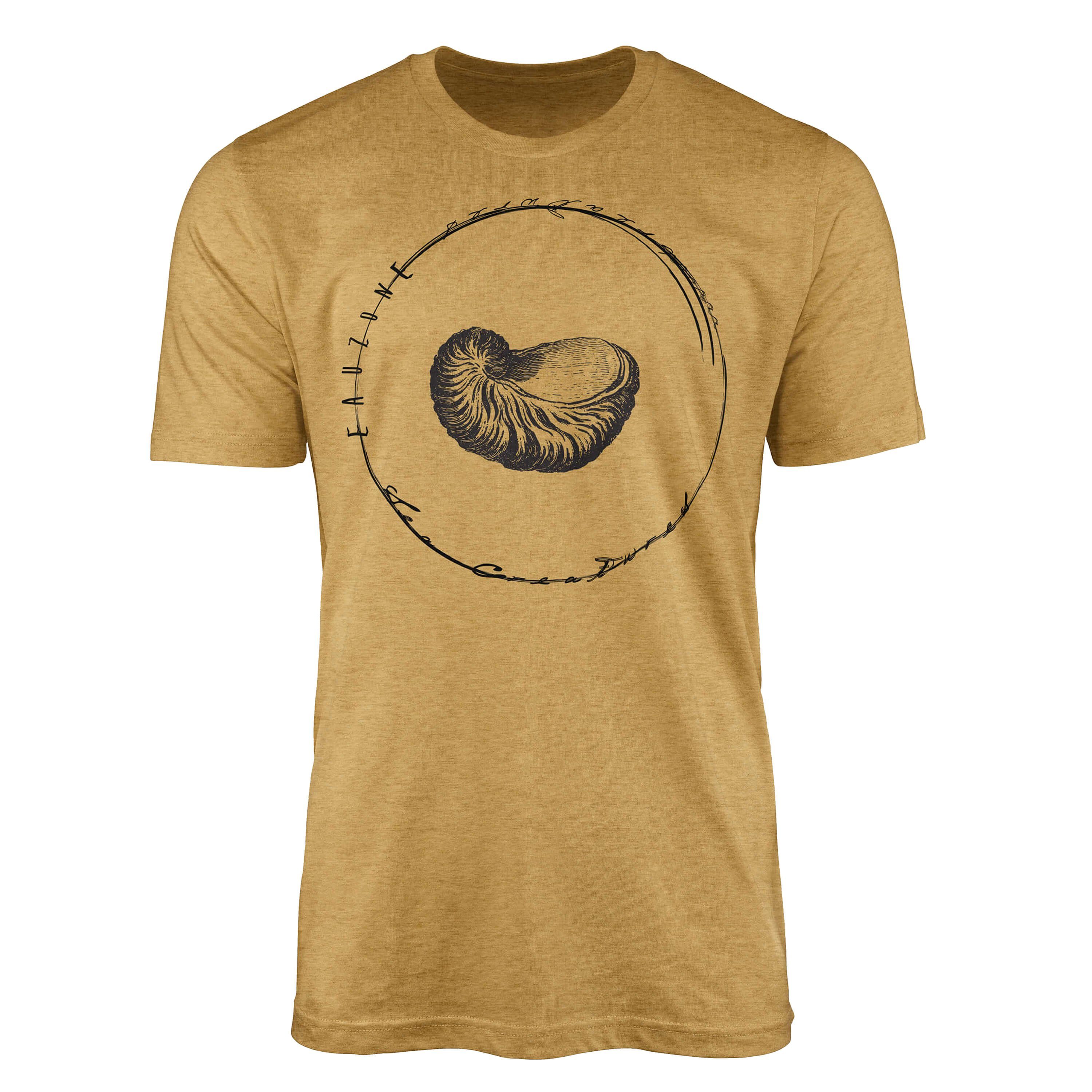 Sinus Art T-Shirt T-Shirt Tiefsee Fische - Serie: Sea Creatures, feine Struktur und sportlicher Schnitt / Sea 020 Antique Gold