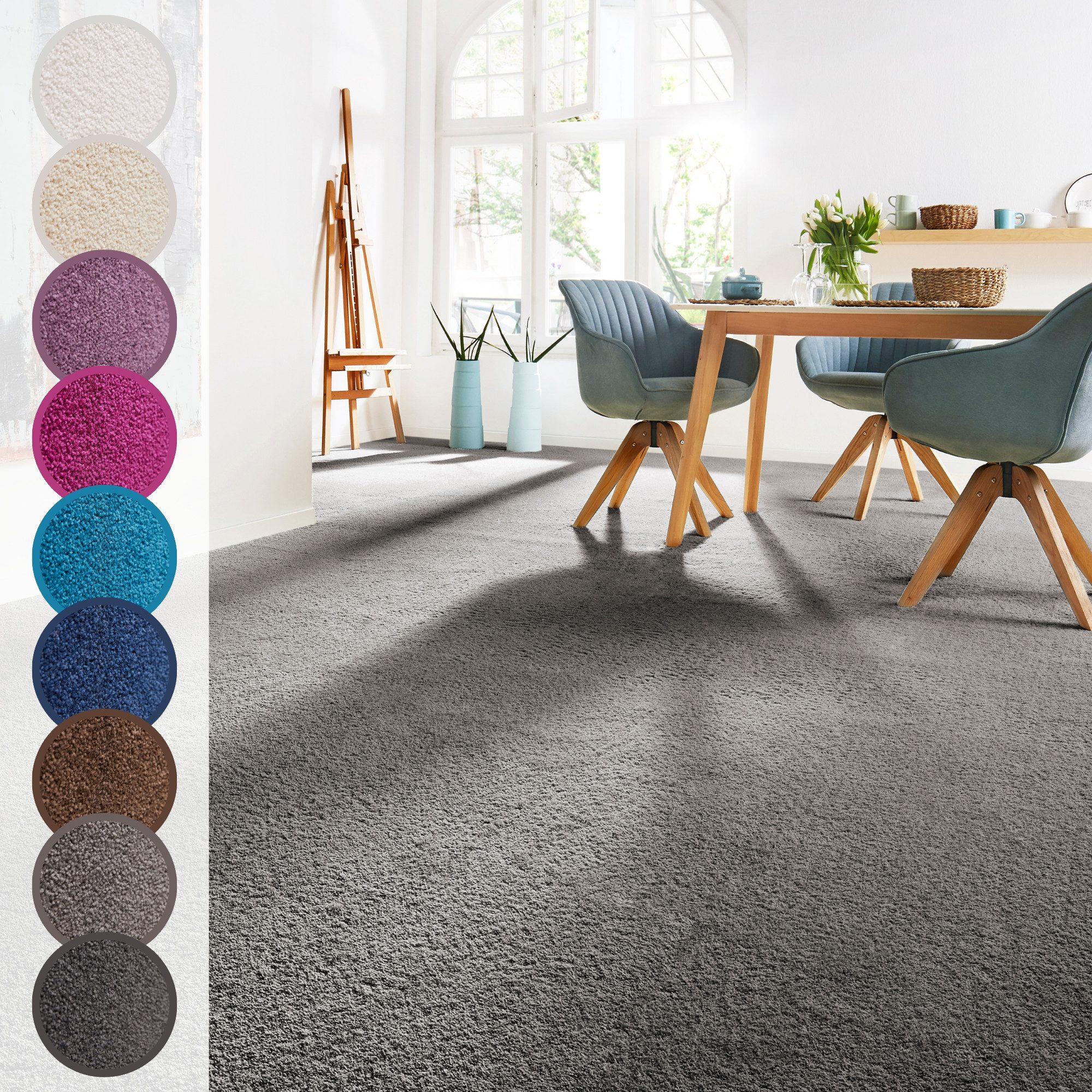 Andiamo Teppichboden Bari, Frisee-Velours, Gesamthöhe 12 mm, Luxusklasse LC3, rechteckig, Uni Farben, Breite 400 cm oder 500 cm, strapazierfähig & pflegeleicht