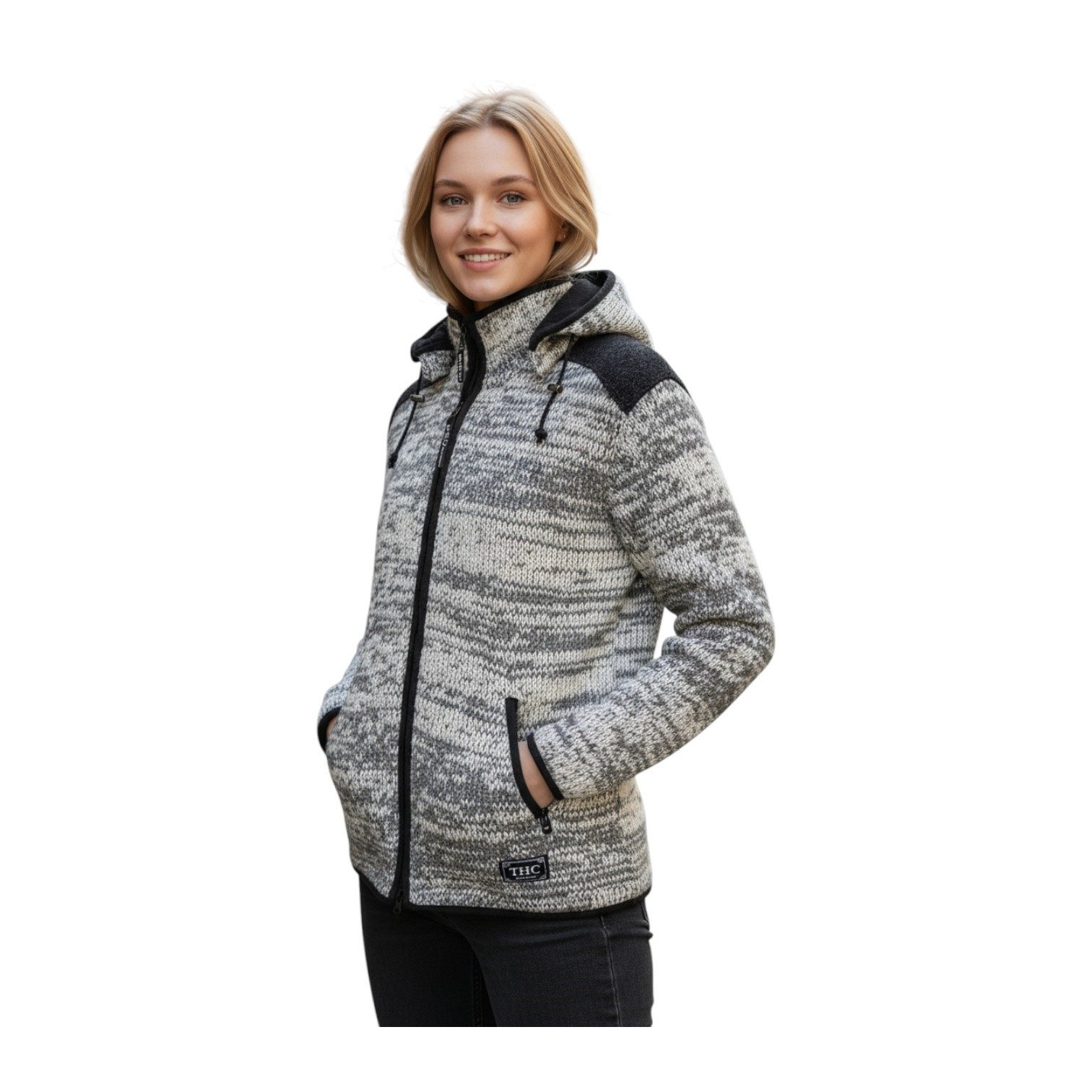 THC Natural Line Strickjacke THC Strickjacke 812 beige (1 Stück, 1-tlg., 1 Stück) Strickjacke mit abnehmbarer Kapuze