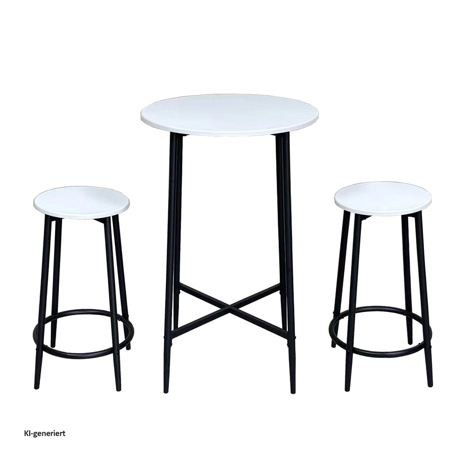 HTI-Living Bargruppe Bartisch rund mit 2 Hockern Elias Weiß, (Set, 3-tlg., 1 Bartisch, 2 Barhocker), 3-teilige Tischgruppe für Küche, offenen Wohnbereich und Bi – Bild 2 von 2
