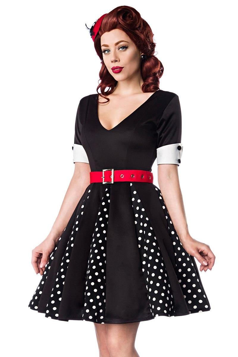 BELSIRA A-Linien-Kleid 50er Jahre Pin Up Rockabilly Kleid mit V-Ausschnitt Jersey Tanzkleid Retrokleid Godet-Minikleid