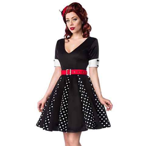 BELSIRA A-Linien-Kleid 50er Jahre Pin Up Rockabilly Kleid mit V-Ausschnitt Jersey Tanzkleid Retrokleid Godet-Minikleid
