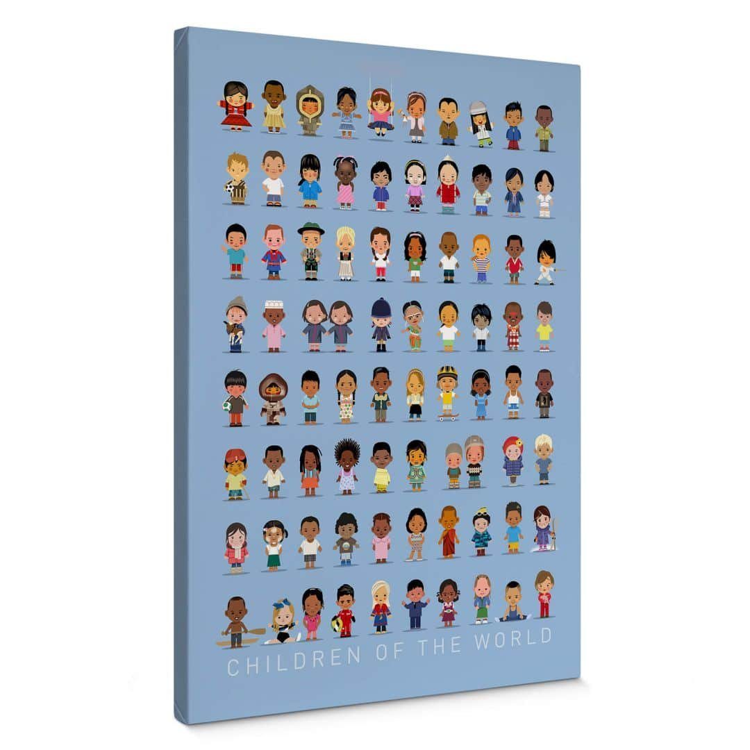 K&L Wall Art Leinwandbild Leinwandbild Kinderzimmer Braun Kinder auf der ganzen Welt, Wanddeko Holz Bilderrahmen