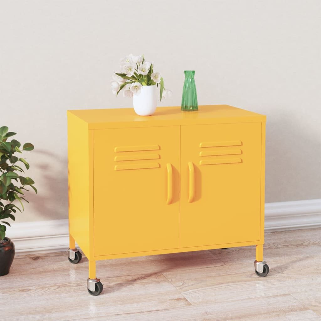 furnicato Container Stahlschrank Senfgelb 60 x 35 x 56 cm mit Rollen und verstellbarem (1-St) Metallschrank mit Bremsrollen, Lüftungsschlitzen und für das Zuhause