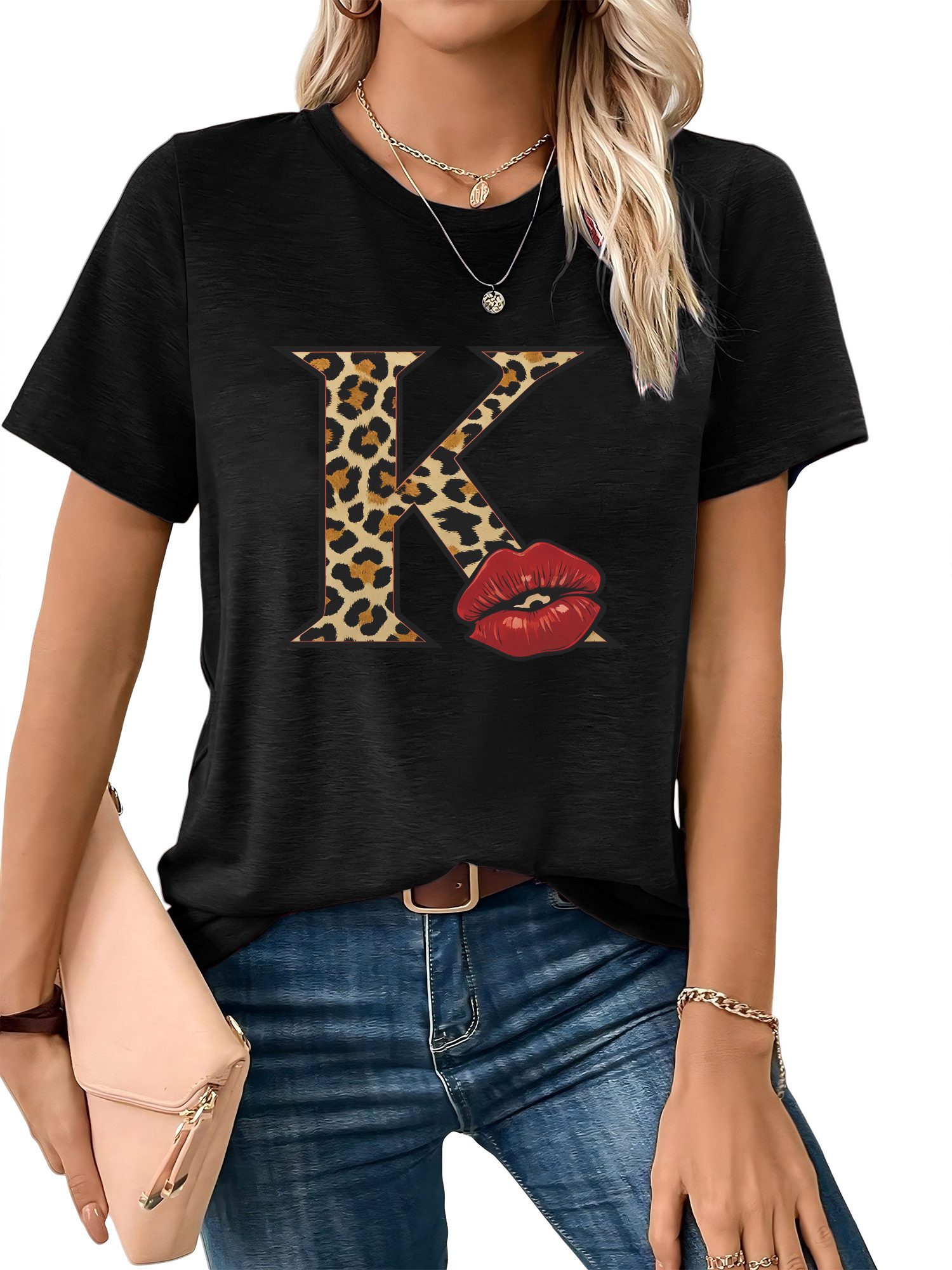 PYLIKE T-Shirt Damen Sommer bequemes t shirt mit Leopardenmuster Print-Shir günstig online kaufen