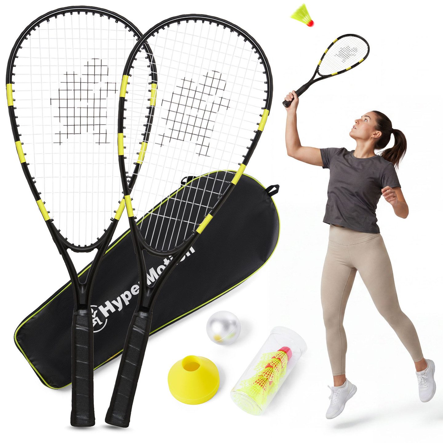 HyperMotion Federballschläger HyperMotion Speed Badminton Set 2 Schläger 5 Bälle Kegel