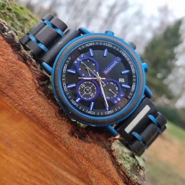 Holzwerk Chronograph BALVE Damen & Herren Holz Armband Uhr mit Datum in schwarz, blau