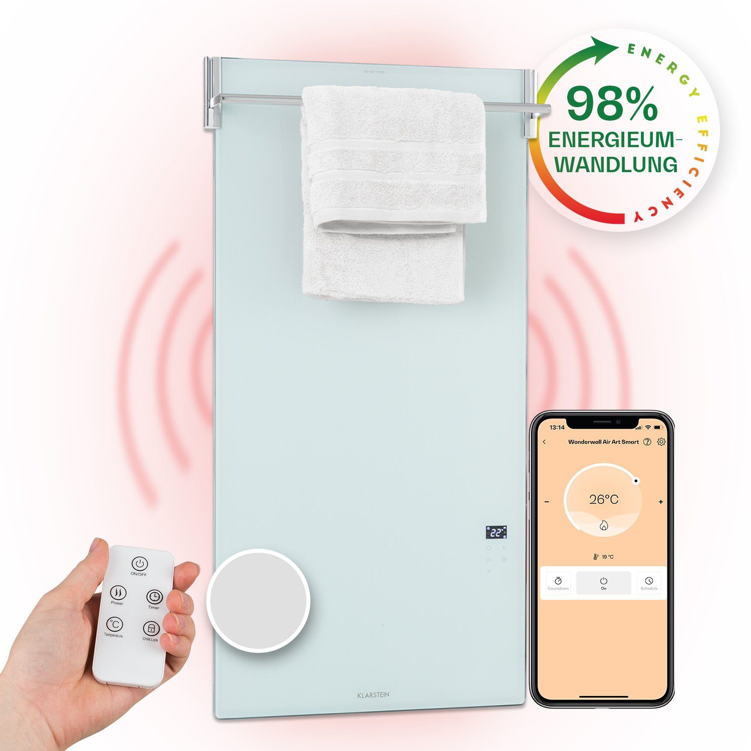 Bad Heizkörper Spotless Thermostat Crystal elektrische Wandheizung Heizung Klarstein Smart, Infrarot Spot elektrisch Hot