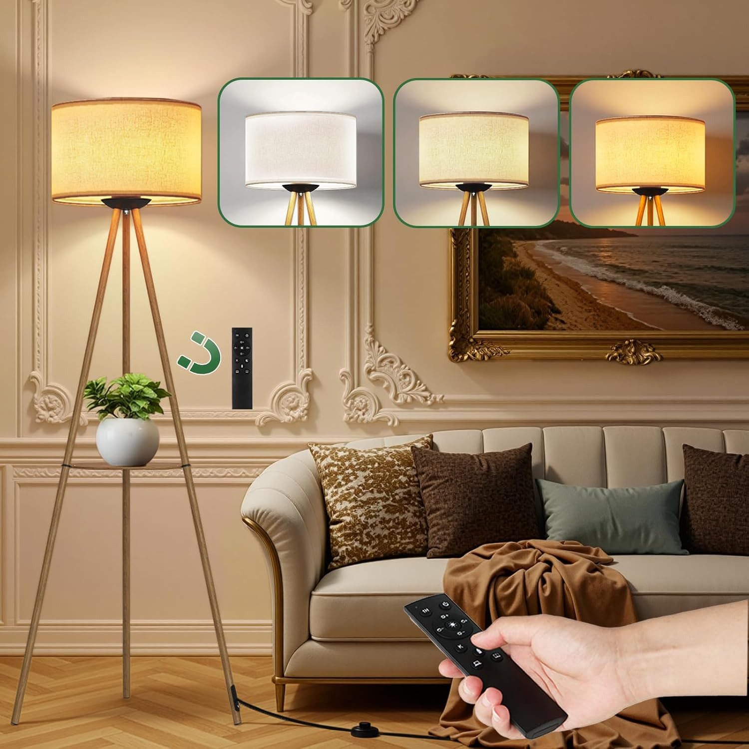 TLGREEN LED Stehlampe Standleuchte mit Fernbedienung & Timer, stufenlos dimmbar, 3 Farbtemperaturen, E27, für Wohnzimmer Schlafzimmer, modernes Design