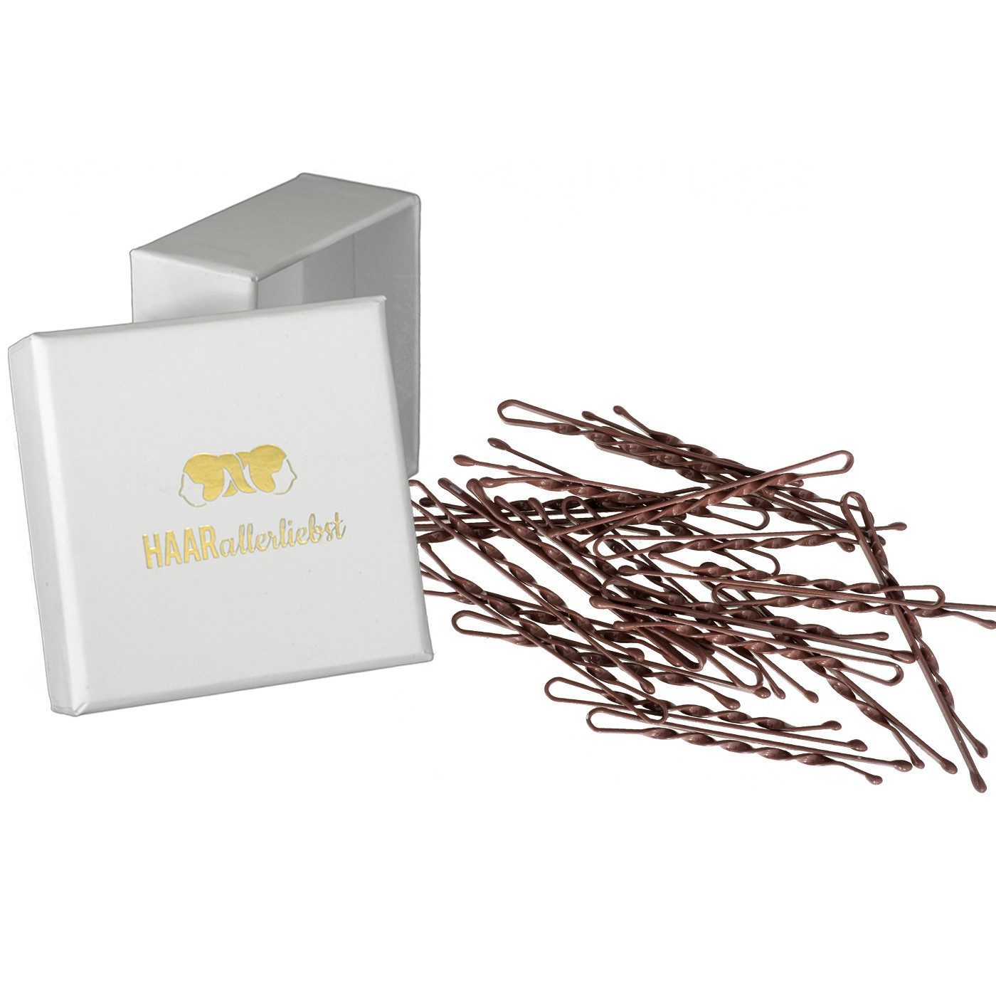 HAARallerliebst Haarpin Bobby Pins gedreht, Spar-Set, Farbe braun, 50mm Lang