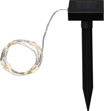 STAR TRADING LED-Lichterkette LED Solar Lichterkette Tautropfen Dew Drop 50LED Silberdraht 5m Sensor, 50-flammig