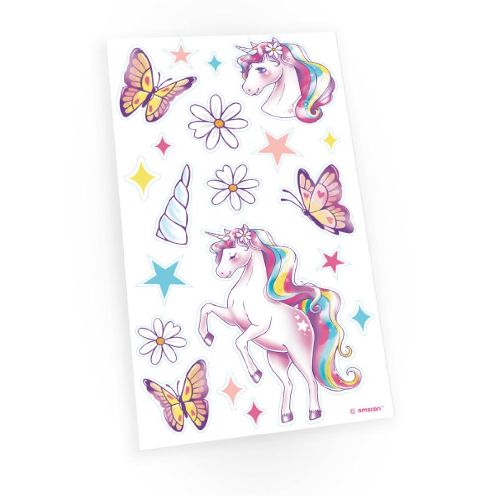 Amscan Theaterschminke 4 Tattoobögen Einhorn - mit je 20 Tattoos