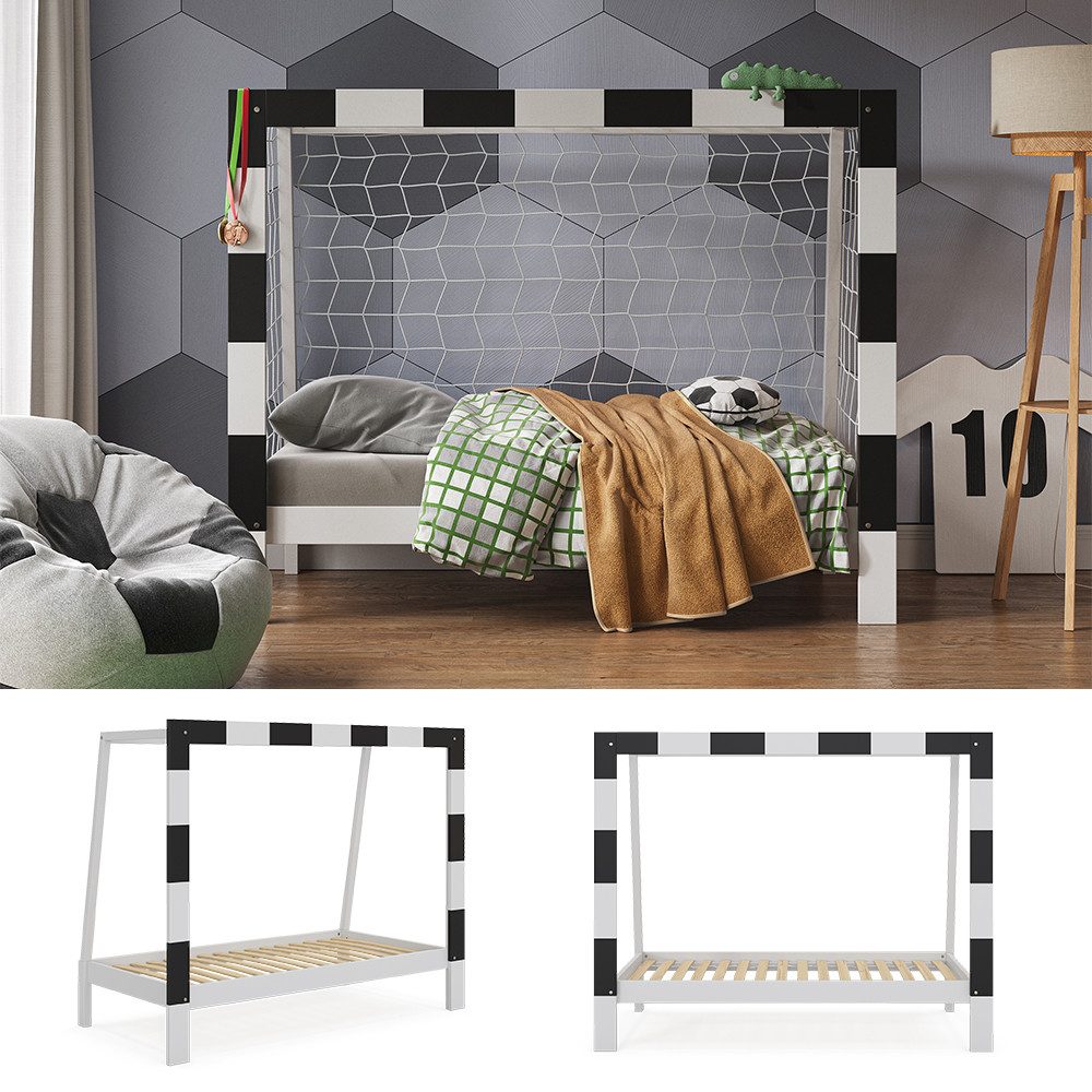 VitaliSpa® Kinderbett Fußballtor, Weiß/Schwarz, 80x160 cm ohne Matratze günstig online kaufen