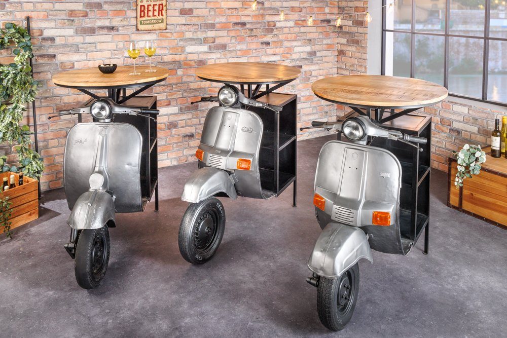 riess-ambiente Bartisch UPCYCLING SCOOTER 120cm natur / silber (Einzelartikel, 1-St), Wohnzimmer · Handmade · Massivholz · Metall · rund · Retro Design