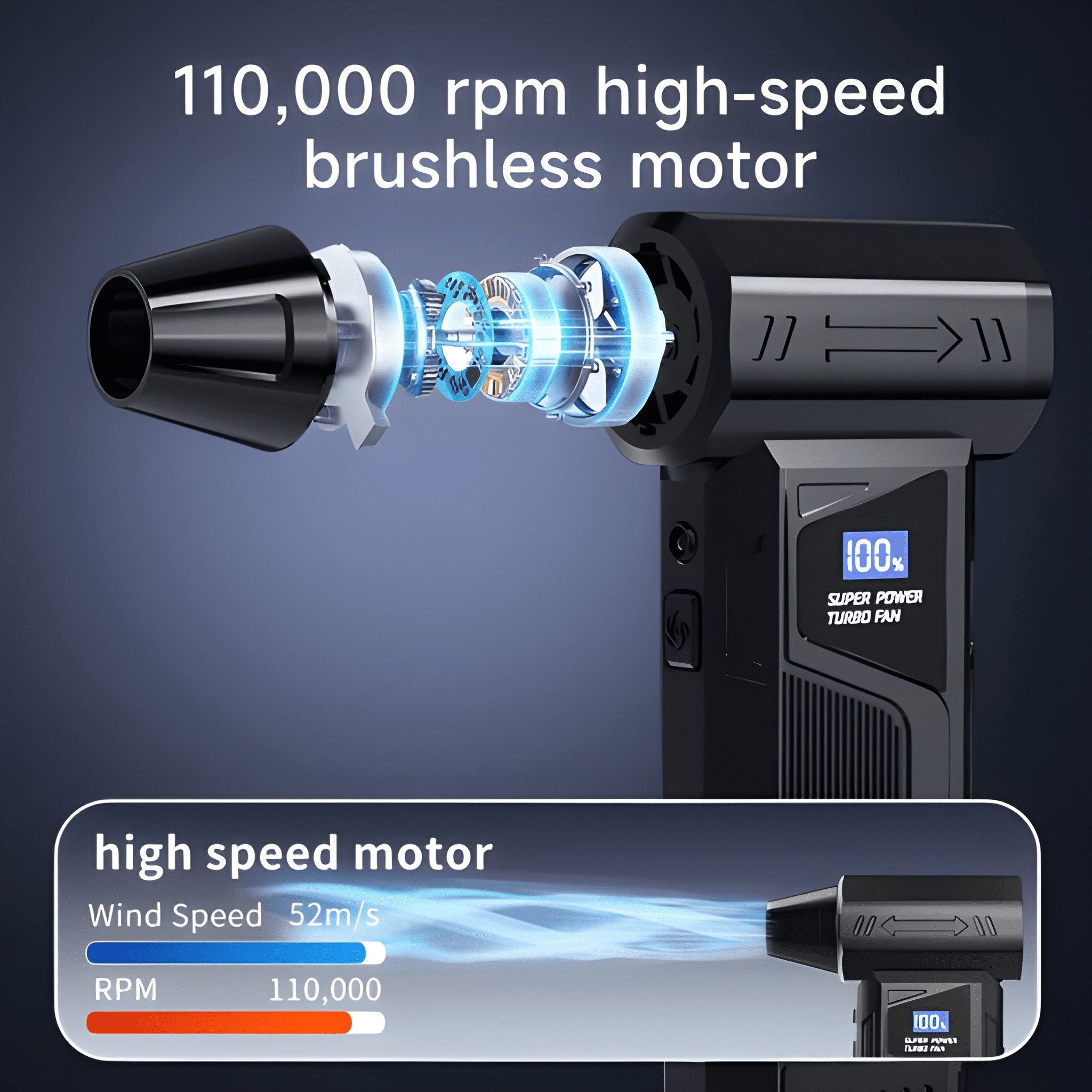Athlix Akku-Gebläse Elektrisches Staubgebläse Druckluft Gebläse Druckluftspray, 110.000 U/min, 3 Aufsätze, 4 Leistungsstufen