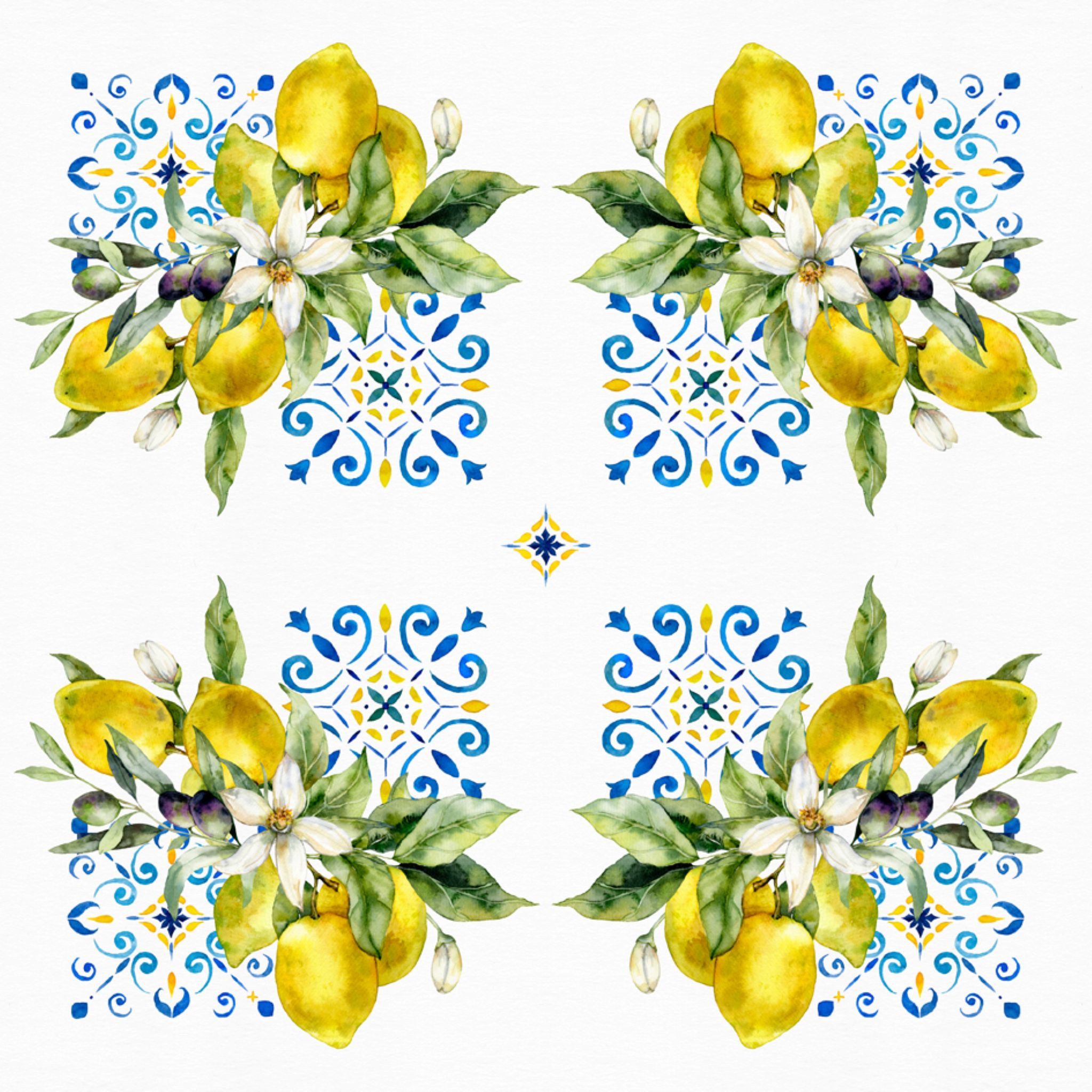 ti-flair Papierserviette, Servietten Papier 33x33cm 3-lag. mit Zitronen 20 Stück Gelb Blau Weiß