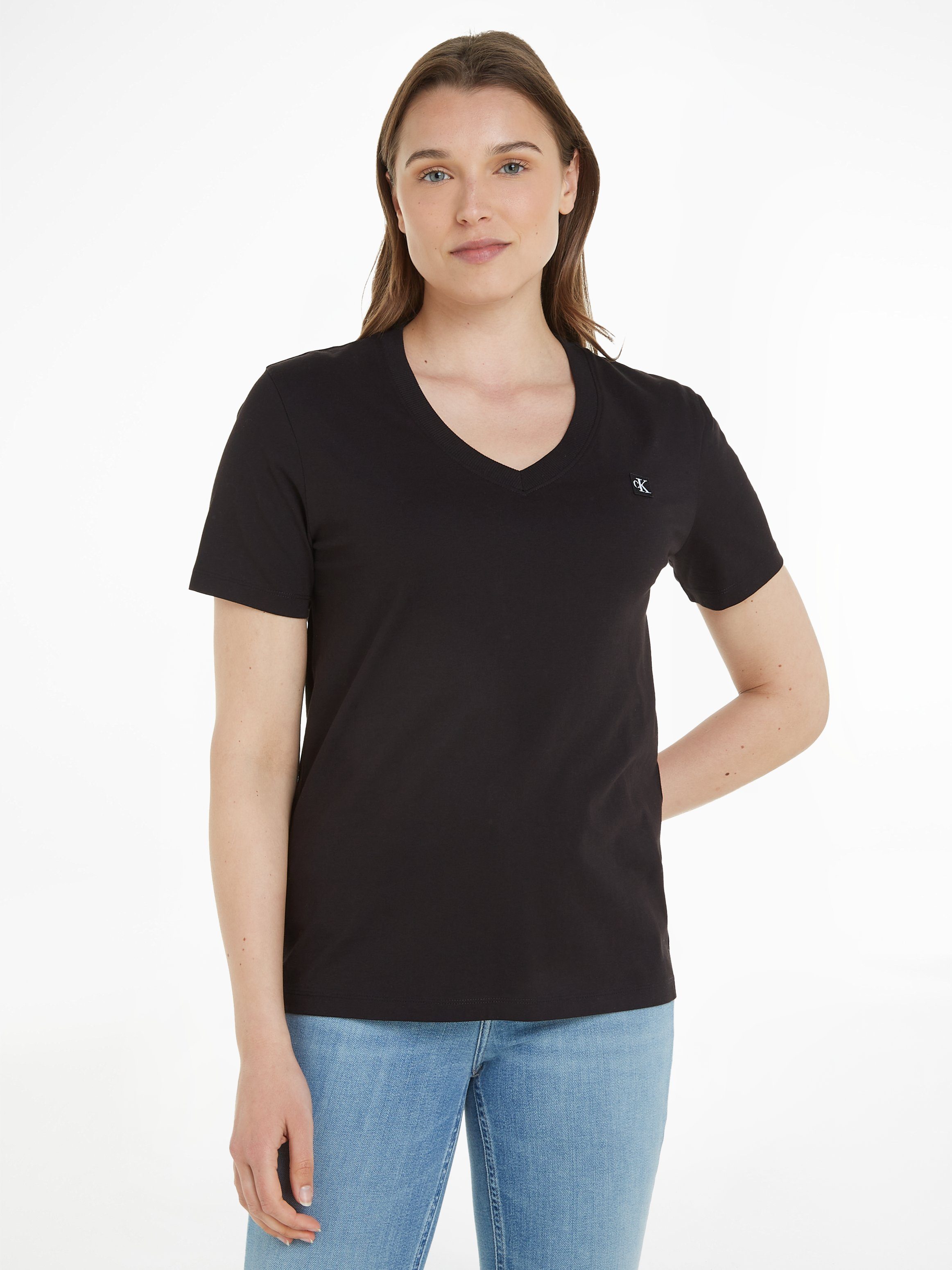 Calvin Klein Jeans T-Shirt CK EMBRO BADGE V-NECK TEE mit Logomarkenlabel