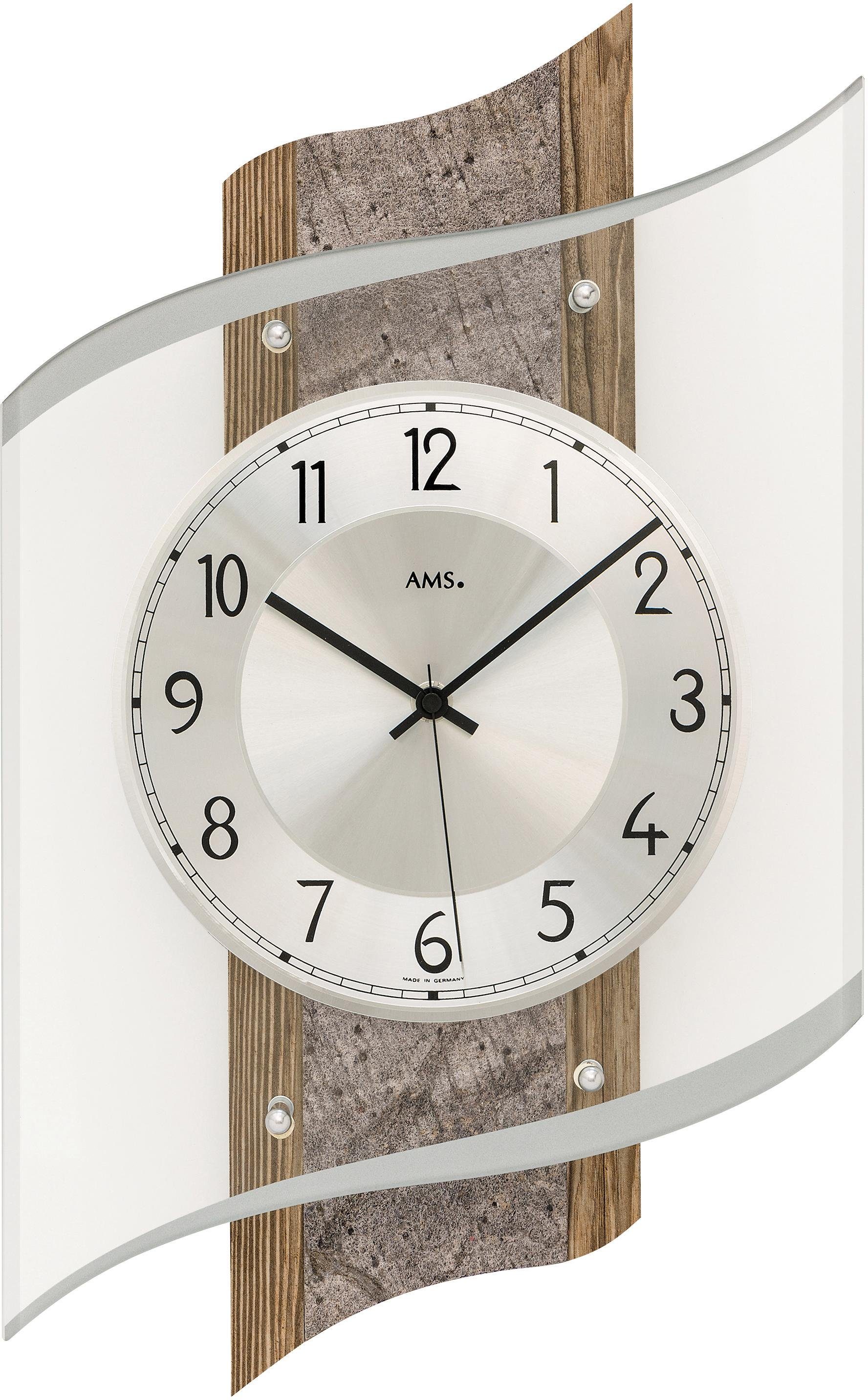 AMS Funkwanduhr F5518 (Quarzuhr,Holz,Glas,Wohnzimmer,Esszimmer,Küche,Made in Germany,Büro)