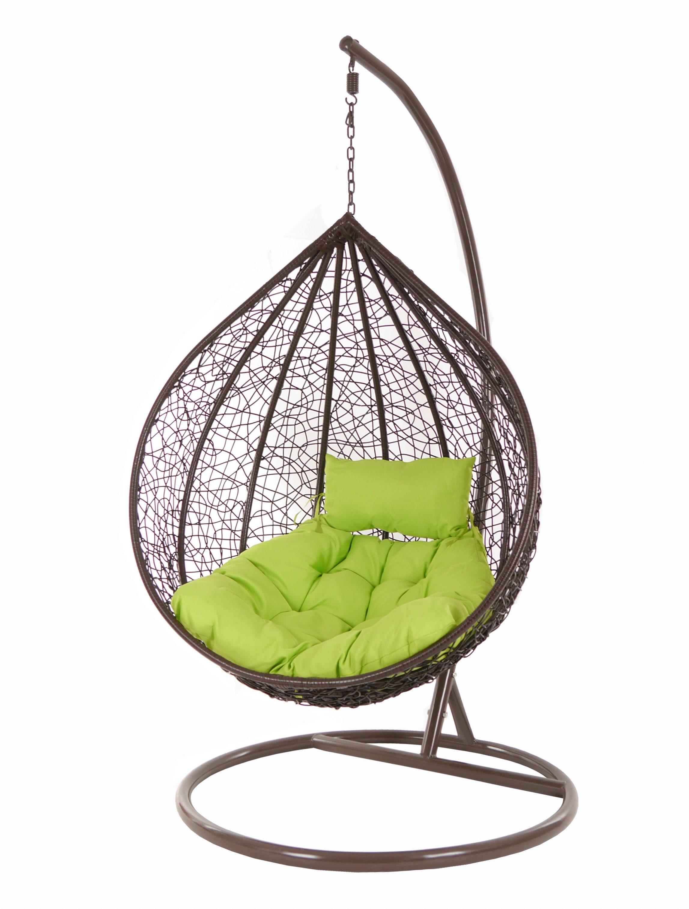 KIDEO Hängesessel Hängesessel MANACOR darkbrown, Swing Chair, Hängesessel mit Gestell und Kissen, dunkelbraun, Loungemöbel apfelgrün (6068 apple green)