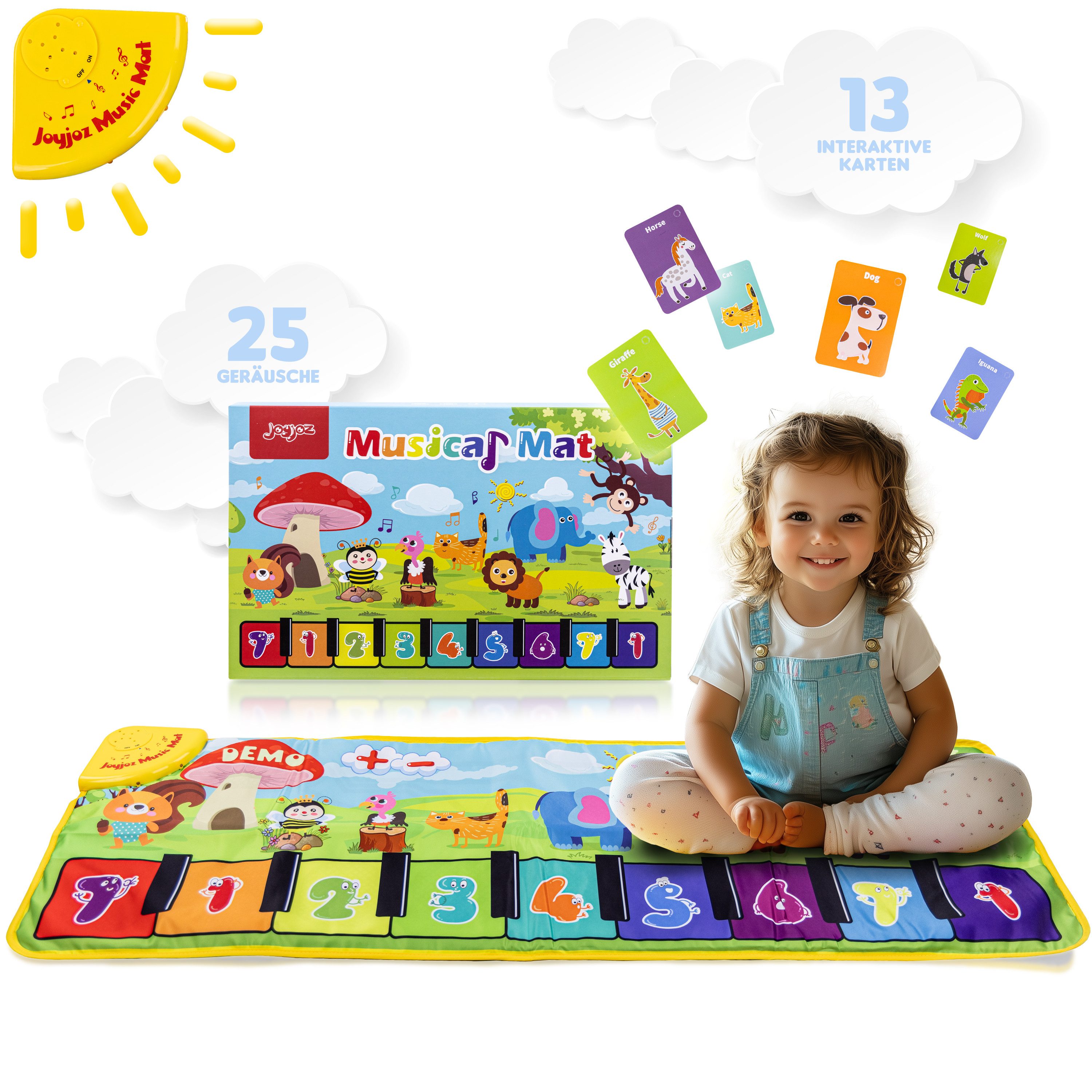 JoyJoz Spielmatte (Elektronische Klaviermatte, Tanzmatte für Kinder), mit 25 Geräuschen und 13 Karten – Spielspaß und Lernen in Einem