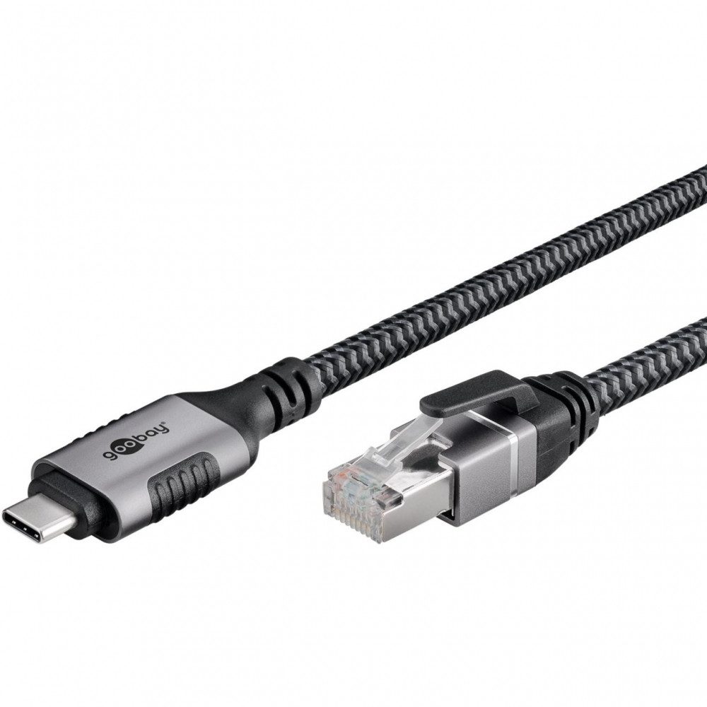 Goobay USB-C 3.2 Gen2 Stecker > RJ-45 Stecker Ethernet-Kabel schwarz/silber Netzwerk-Adapter