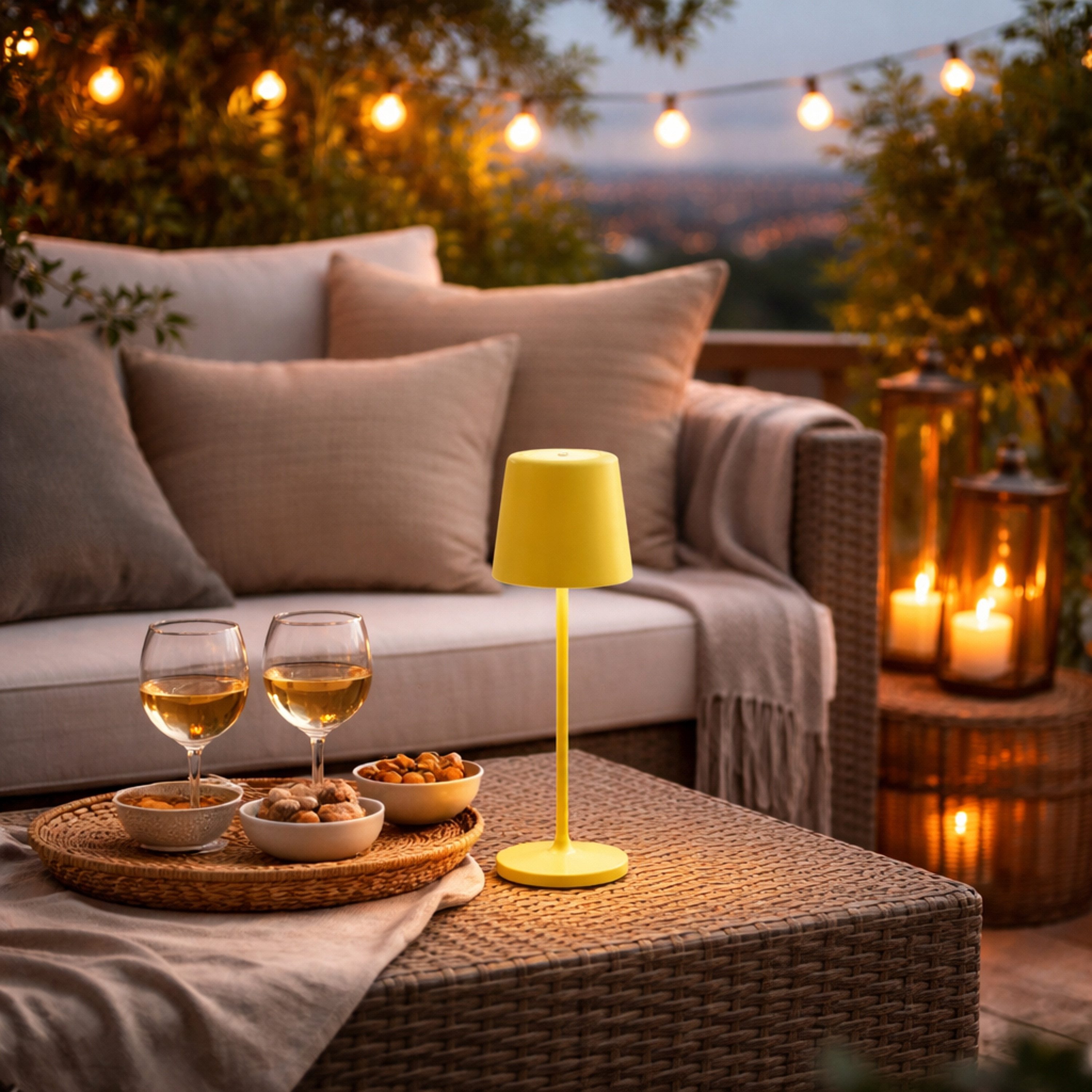 Brilliant LED Tischleuchte Kaami - mobile LED Außen Akku Tischlampe 2er-Set, Dimmfunktion, mehrere Helligkeitsstufen, LED fest integriert, Warmweiß, 310 lm, Touchdimmer, USB, Akku, Outdoor, Indoor, Akkuleuchte 37cm hoch