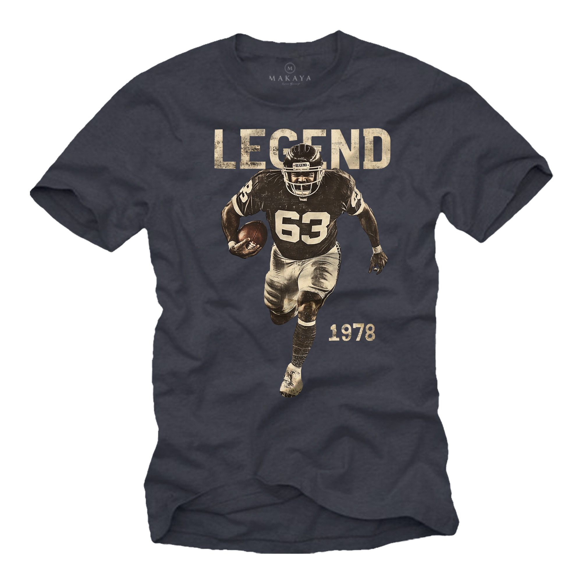 MAKAYA Print-Shirt American Football Bulldozer Motiv Mücke 63 Vintage T-Shirt (Schwarz, Blau, Grün, Blaugrau, Grau, S, XL, 3XL, 4XL, 5XL, L, M, XXL) Baumwolle