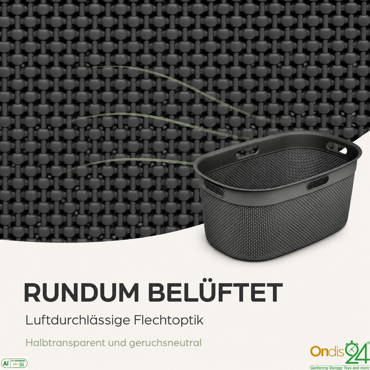 ONDIS24 Wäschekorb Tragekorb Filo 45 L, hochwertiger, geruchsneutraler Kunststoff, 45 L, belüftet und nestbar – Bild 5 von 5