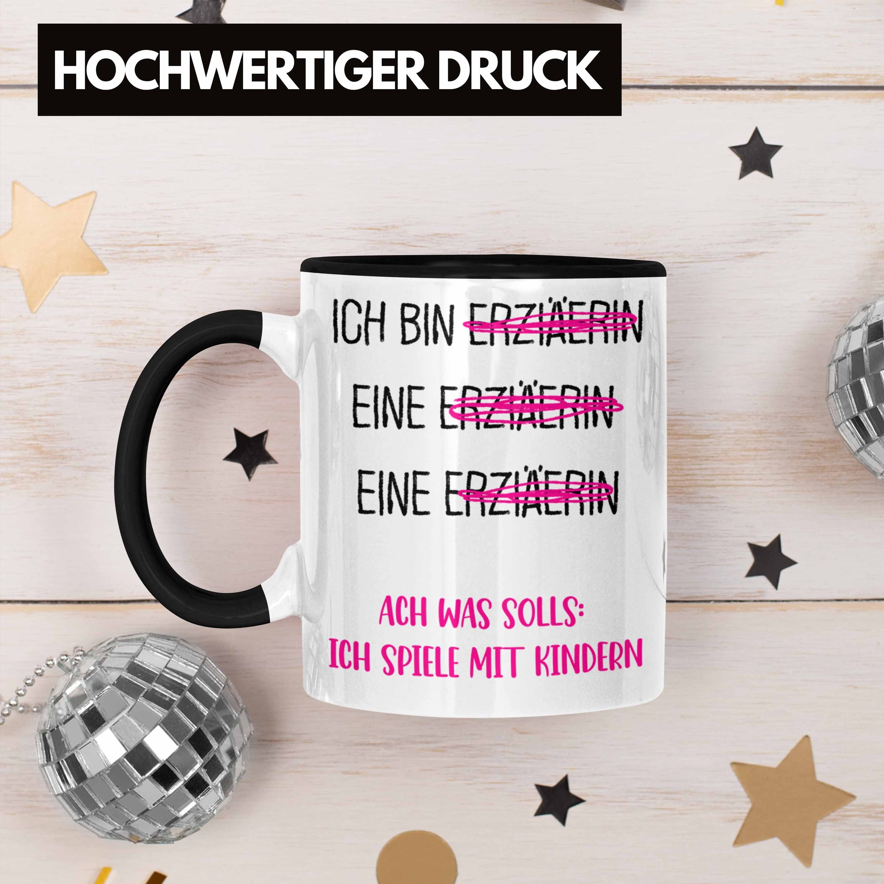 Tasse Tasse Spruch für Kindergärtnerin Trendation Geschenk Erzieherin Geschenkidee Schwarz