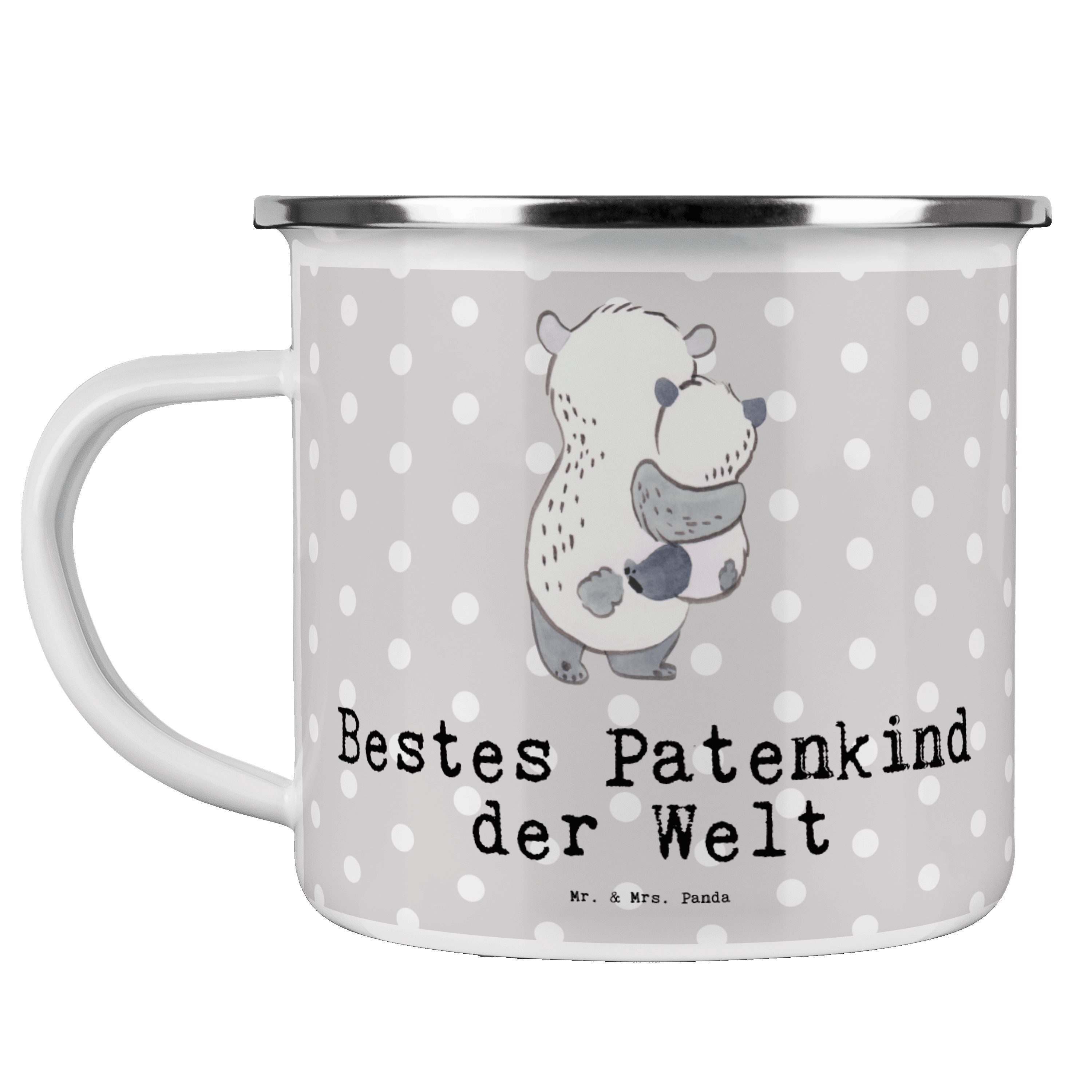 Mr. & Mrs. Panda Becher Panda Bestes Patenkind der Welt - Grau Pastell - Geschenk, Kaffee Ble, Emaille