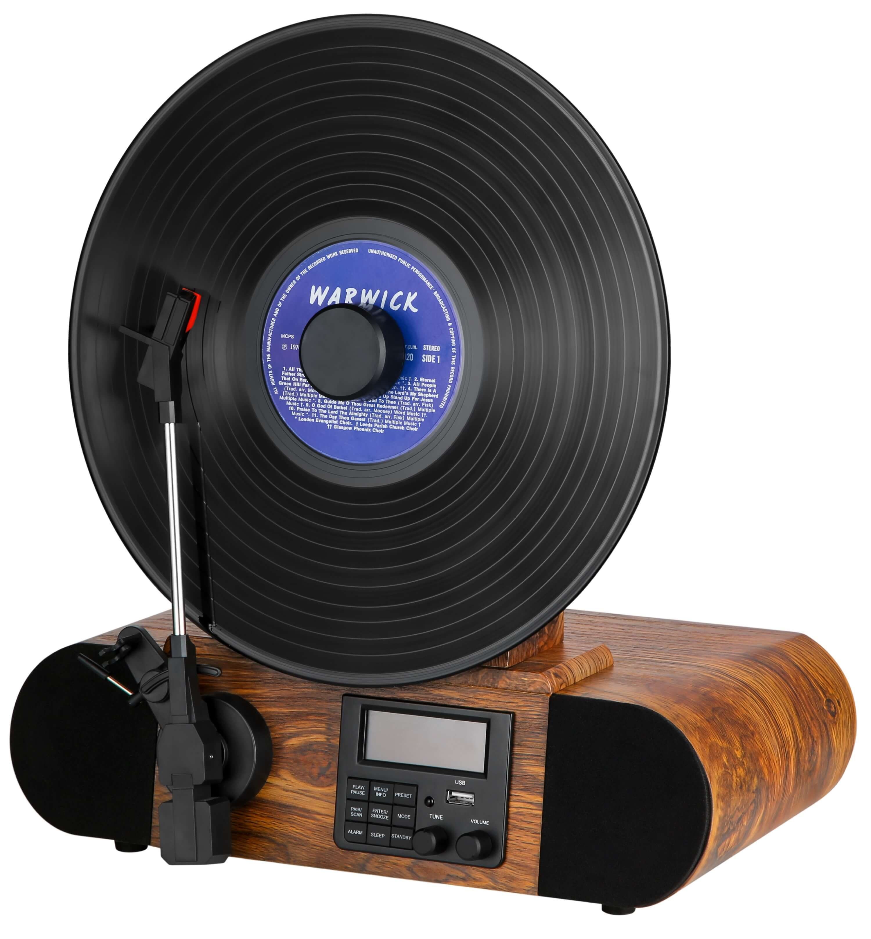 Cyberlux CL-3070 Plattenspieler (Riemenantrieb, Bluetooth, Vertikal  Plattenspieler,DAB+ Radio,Bluetooth,LCD-Display), Retro Vertikal  Plattenspieler mit hochwertigem Holz im Nostalgie Design