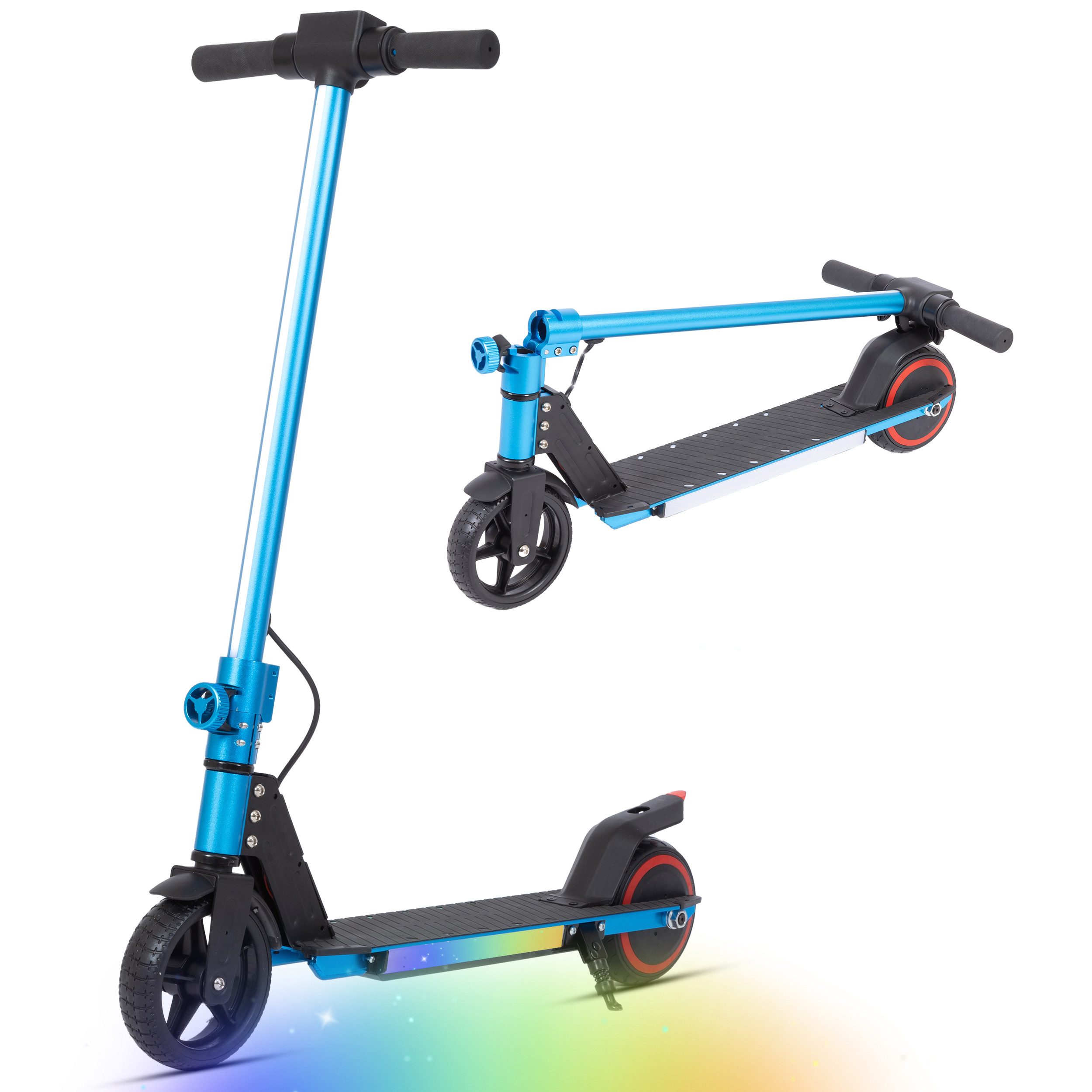 Vankel Cityroller 6,5'' Kinderscooter 6-12 J., faltbar, bis 8km, farbliche Lichtstreifen, 150 W, 14 km/h, (Escooter für Kinder, EBS-Bremse + Fußbremse, klappbar), LED Display, Elektroroller mit EBS-Bremse, max. Belastung 50kg