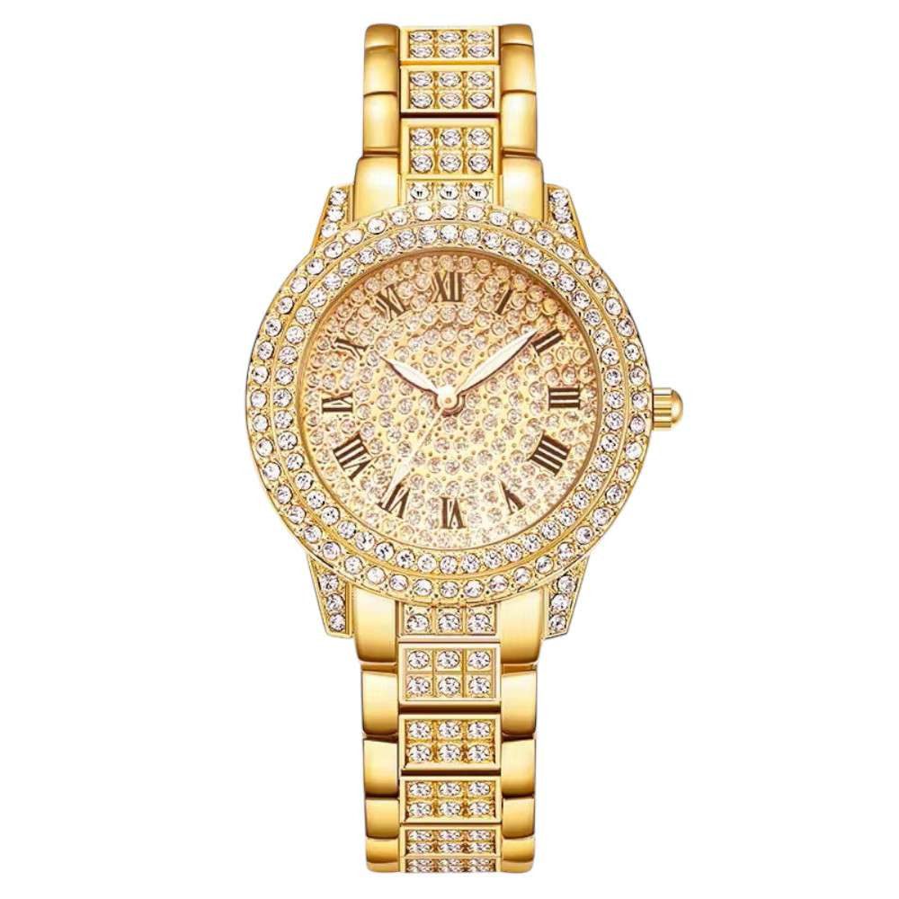 Taffstyle Quarzuhr Damen Kristall Armbanduhr Mädchen Uhr mit römischen Ziffern, (Edle Armbanduhr mit funkelnden Steinen in Gold, Silber oder Roségold erhältlich - Geschenkidee)