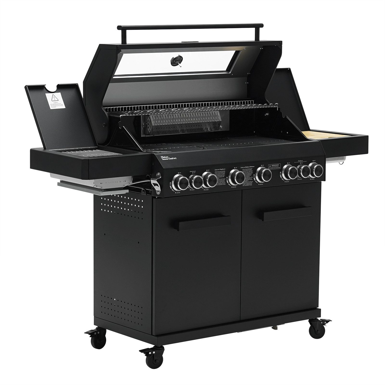TAINO Gasgrill PLATINUM YAMARA DARK 6+2 mit Haube, Spar-Set, 6 Hauptbrenner, Sear-Zone, Heckbrenner, Edelstahl, Schwarz