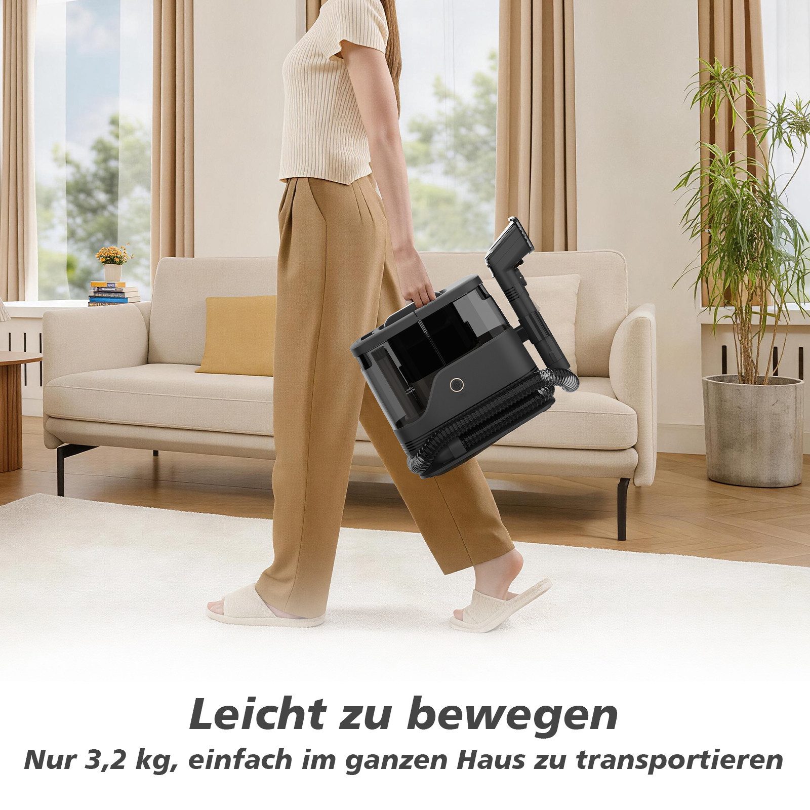 AIMAX Teppichreinigungsgerät Polsterreinigungsgerät, Waschsauger, 2 Reinigungsdüsen, 400 W, beutellos, Selbstreinigung und langem Schlauch, für Sofas, Teppiche, Autositze