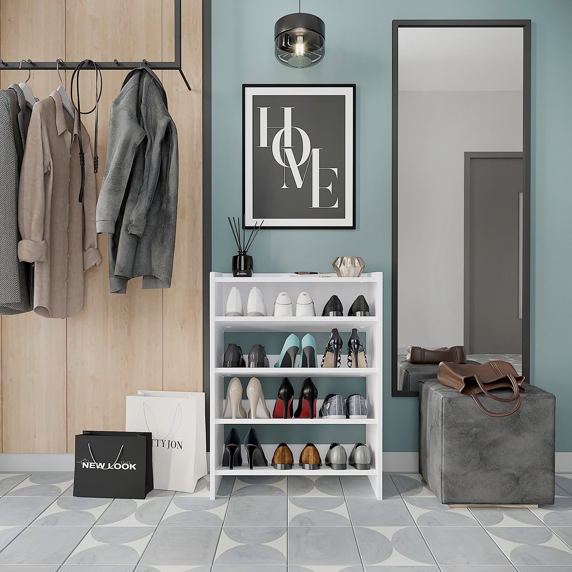 KOMTO Schuhregal Elexis 4 Schmal - Schuhablage Flur mit 4 Ebenen Offener Schuhschrank, Schuhschrank Schuh Organizer Platzsparend, 60 x 25 x 80 cm – Bild 3 von 5