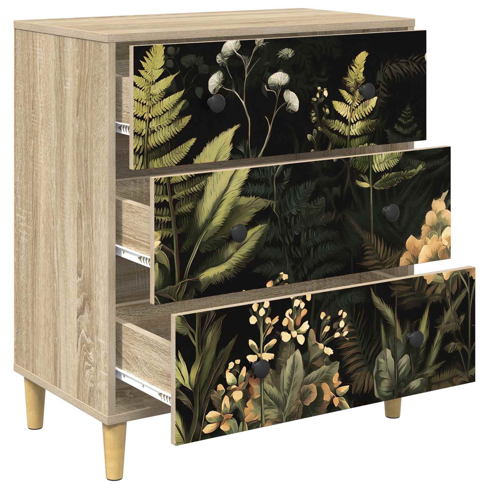 vidaXL Kommode 66 x 36,5 x 75 cm Kommode Schubladenschrank Sideboard RHENEN Dschungel