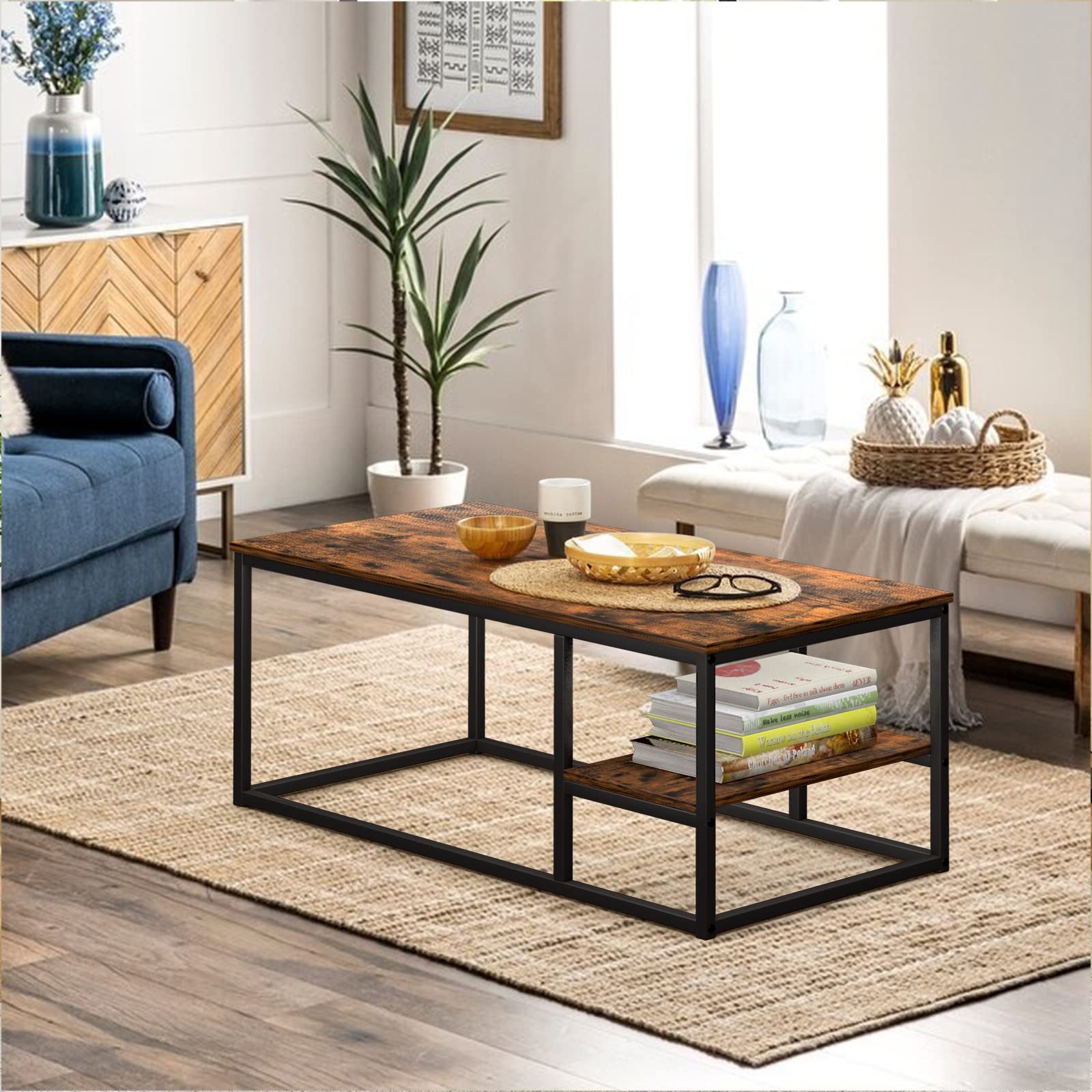 VOWNER Couchtisch Wohnzimmer Tisch, Stahlrahmen (1er-Set), Antike Farbe