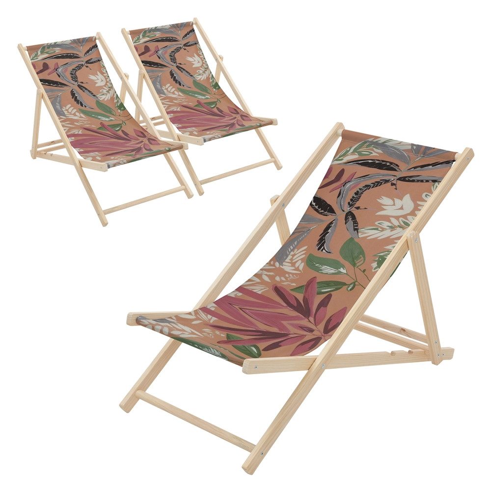 ECD Germany Gartenliege Holz Liegestuhl Beachstuhl klappbarer Strandstuhl Strandliege Liege, 3 St., 3er Set Sonnenliege mit 3-Fach verstellbarer Rückenlehne Relaxliege