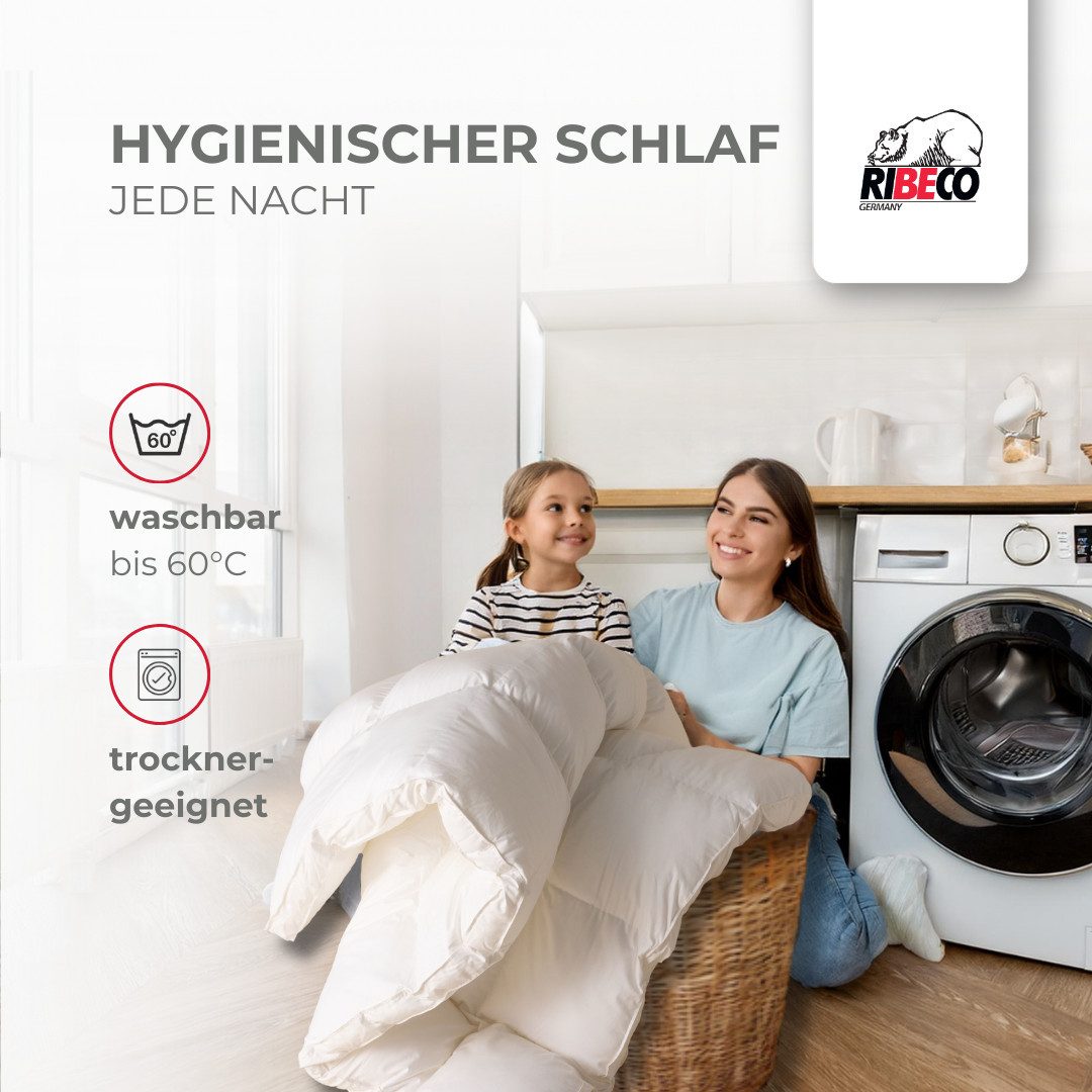 RIBECO Federbettdecke Laram, Bettdecken für Sommer oder Winter, Made in Germany, Füllung: 90% Federn, 10% Daunen, Bezug: Baumwolle, Super Preis-Leistung, Bettdecke 135x200 cm oder 155x220 cm, Decke