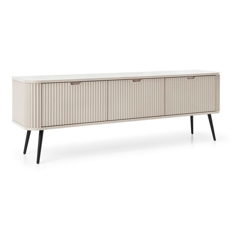 Lomadox Lowboard ZARA-160, in Kaschmir beige mit Rillen gerillt Füße Metall schwarz 168x56x39 cm