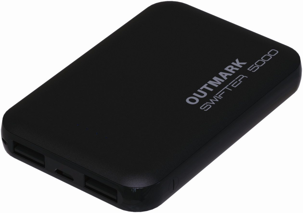 OUTMARK SWIFTER 5.000, 2x USB-A Ausgang, 1x USB-C Eingang zum Laden der Powerbank 5000 mAh, Fast Charge 2 x 2,4A