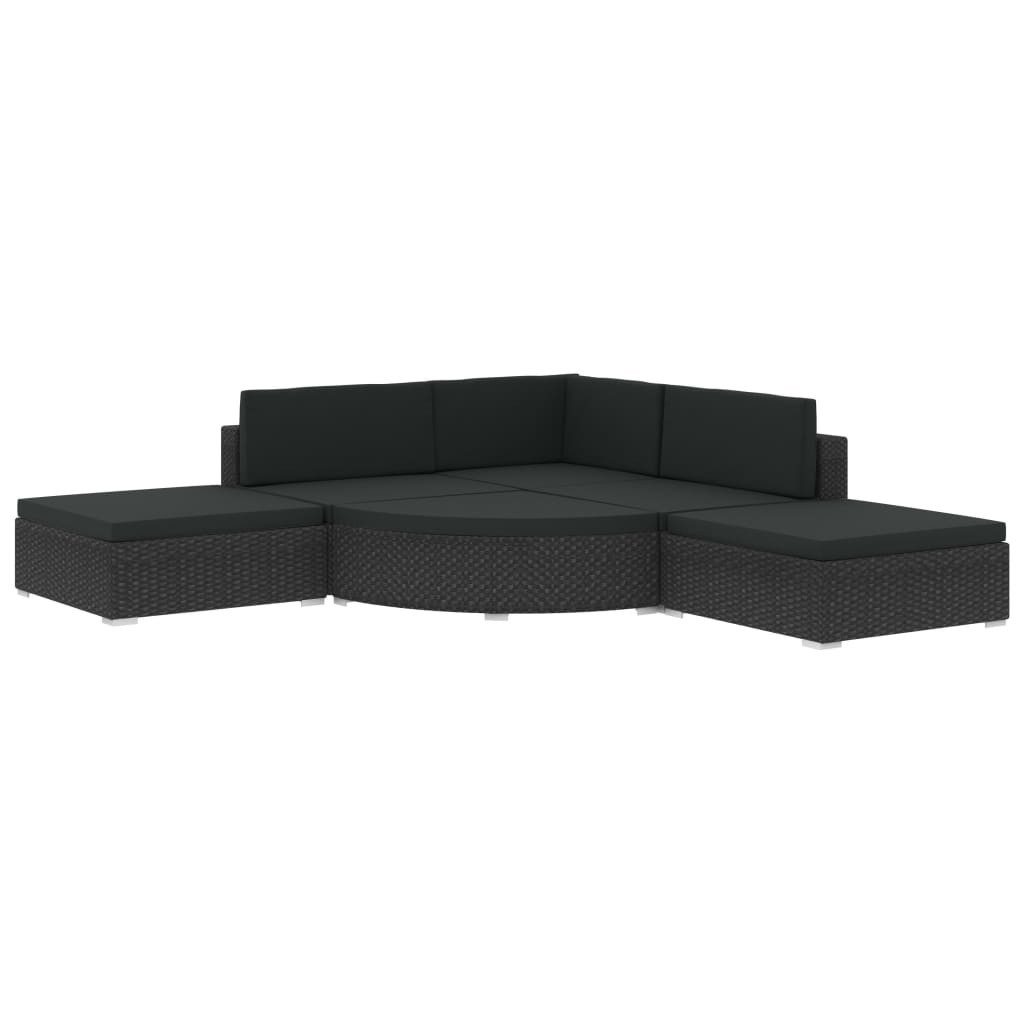 vidaXL Gartenlounge-Set 6-tlg. Garten-Lounge-Set mit Auflagen Poly Rattan Schwarz, (6-tlg)