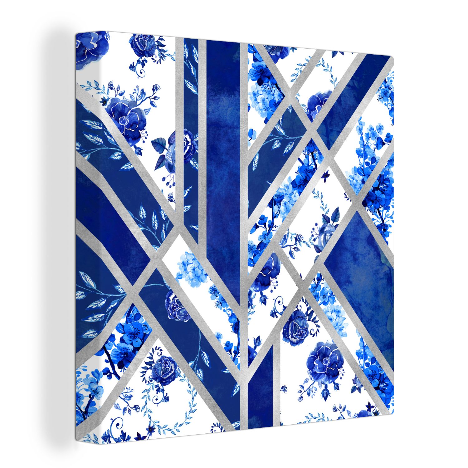 für Wohnzimmer Bilder Delfter OneMillionCanvasses® Blau (1 Abstrakt, St), Schlafzimmer - - Leinwandbild Leinwand Muster