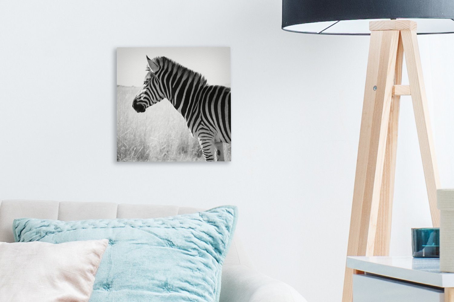 St), Schlafzimmer Gras, OneMillionCanvasses® im hohen für Wohnzimmer Bilder Leinwand Leinwandbild Zebra (1