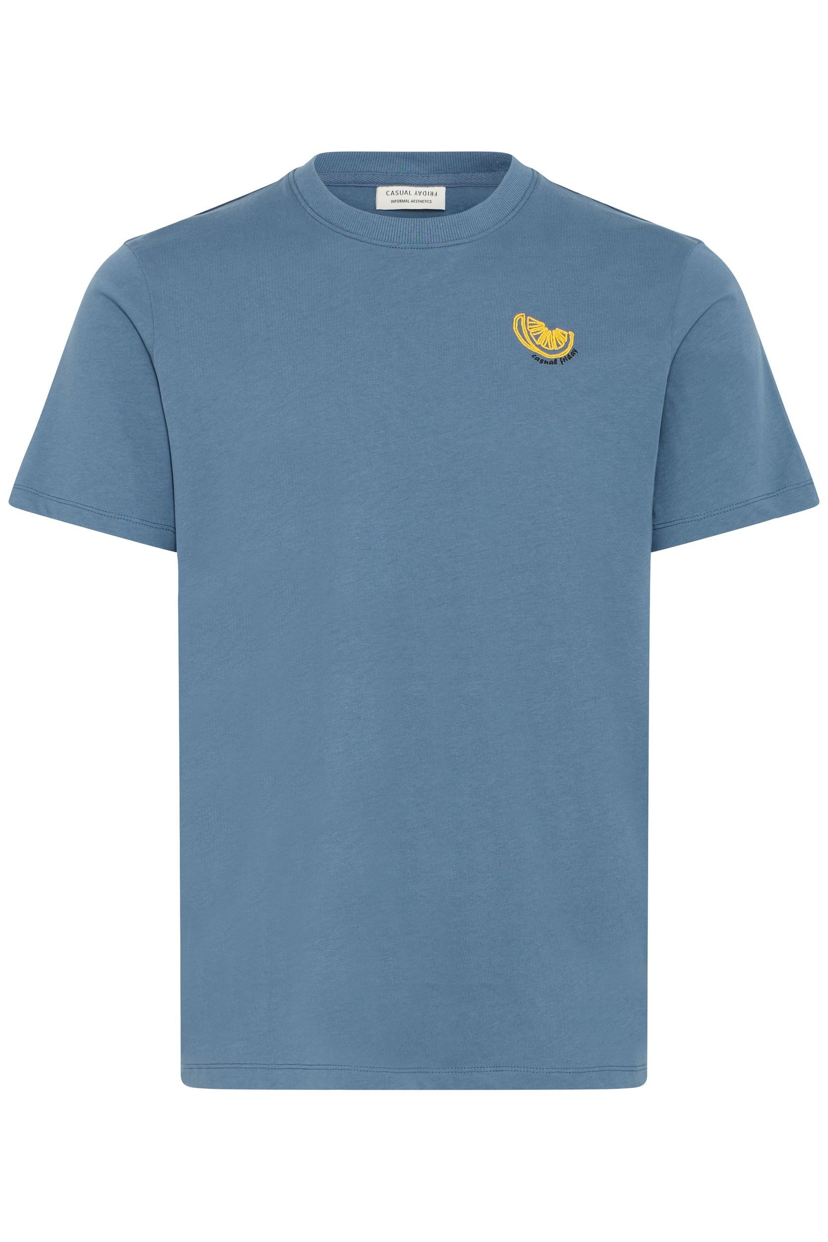 Casual Friday T-Shirt Kurzarm Shirt mit Stickerei und Rundhals für Herren (1-tlg) Baumwolle Normal Fit Rundhals Kurzarm Einfarbig atmungsaktiv