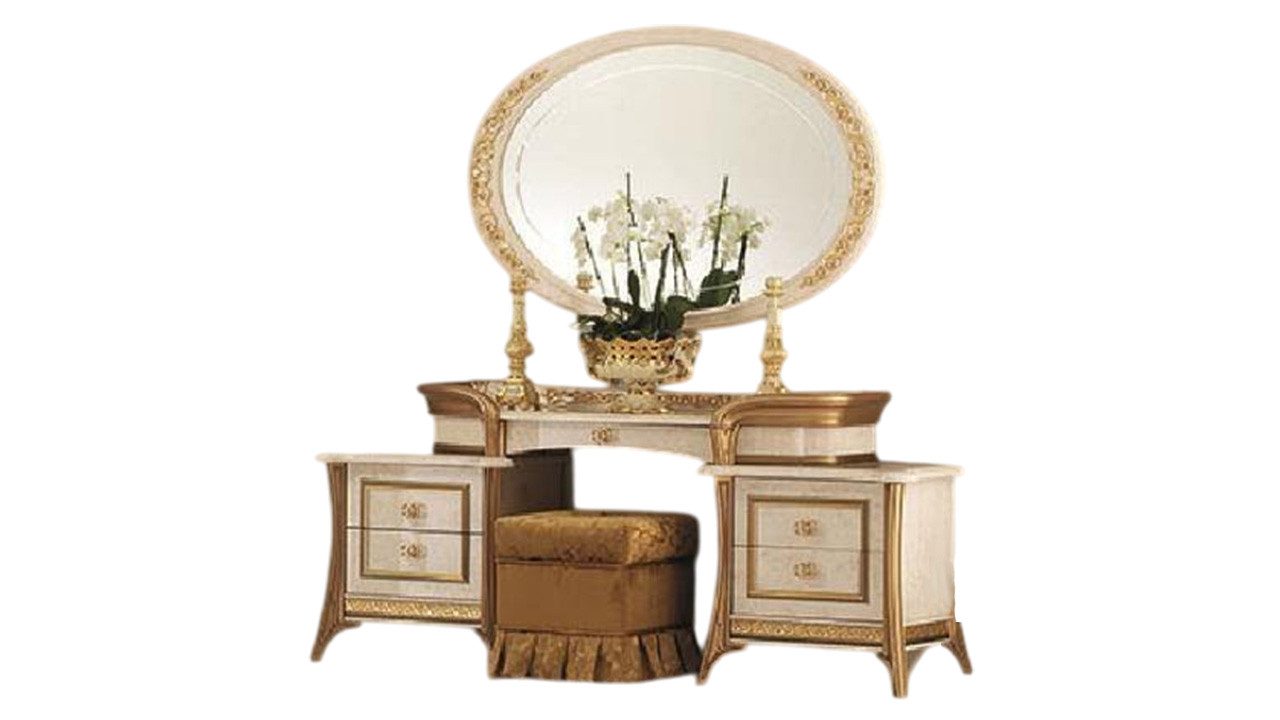 Schminktisch Antiker Schlafzimmer Tisch mit Hocker und Spiegel im Jugendstil