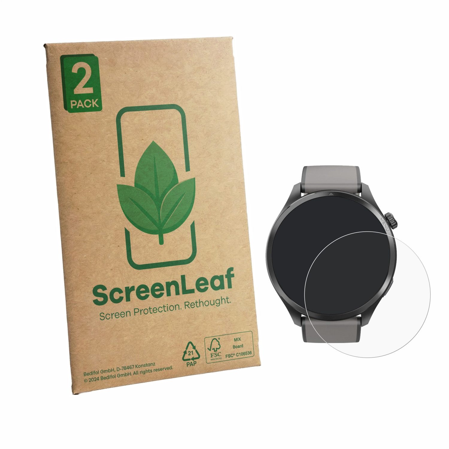 ScreenLeaf Displayschutzfolie Schutzfolie für Hama Smartwatch 9000, 2 Stück, Displayschutz Schutz Folie Klar Transparent